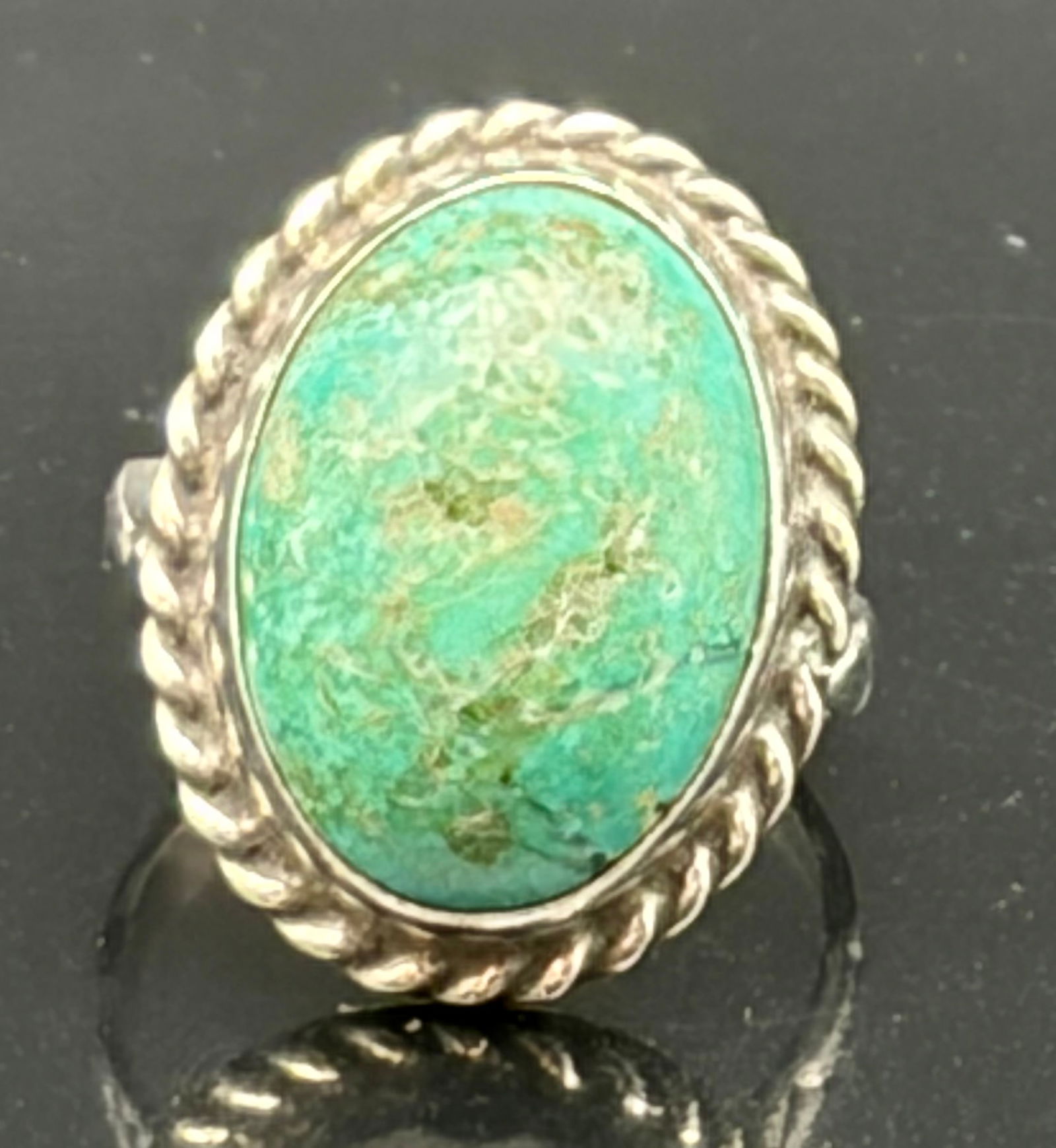 Vintage Southwestern Sterling Silver Ring with Large Turquoise Cabochon (1 of 6)
