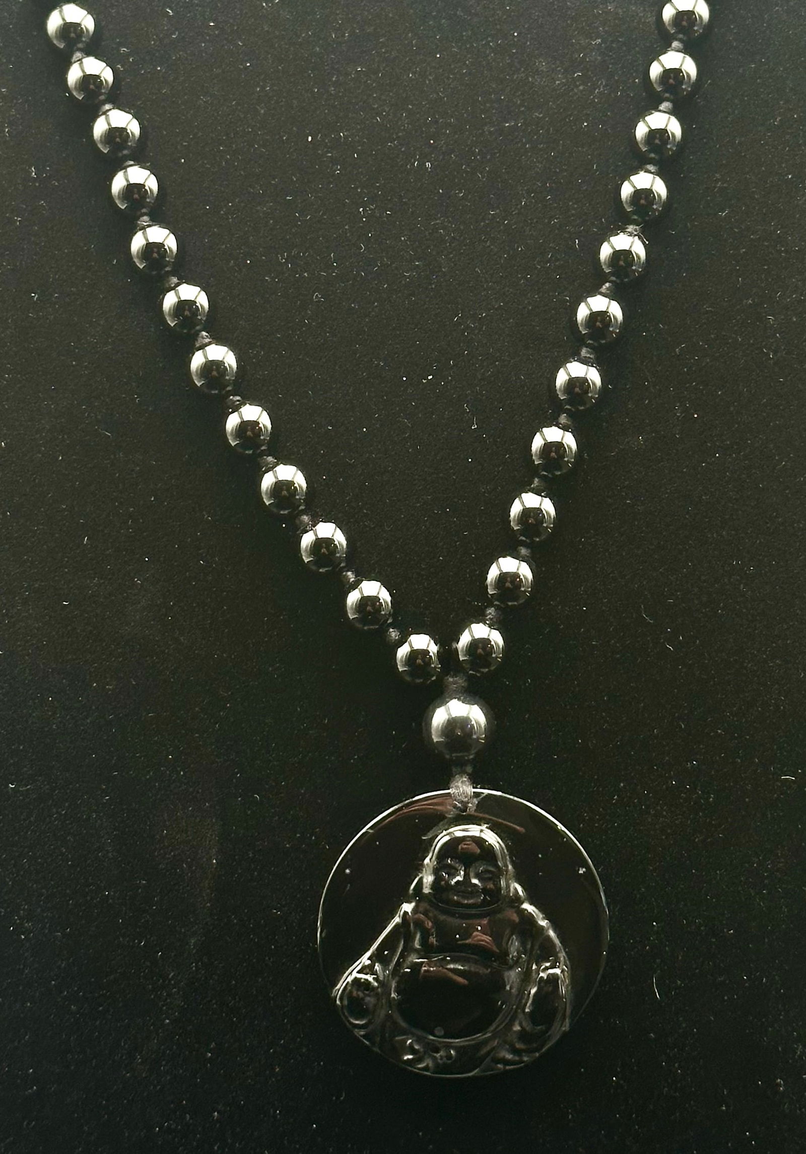 Vintage Black Onyx Laughing Buddha Bead Necklace (1 of 9)