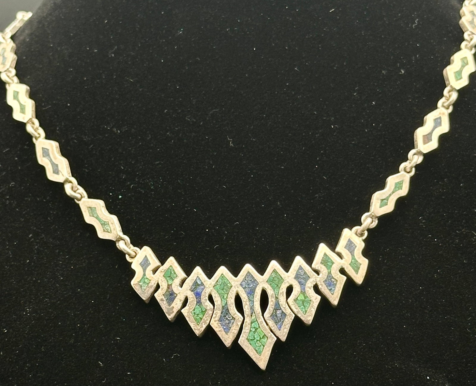 Vintage Sterling Silver Blue & Green Opal Inlay Necklace – 57g (1 of 9)