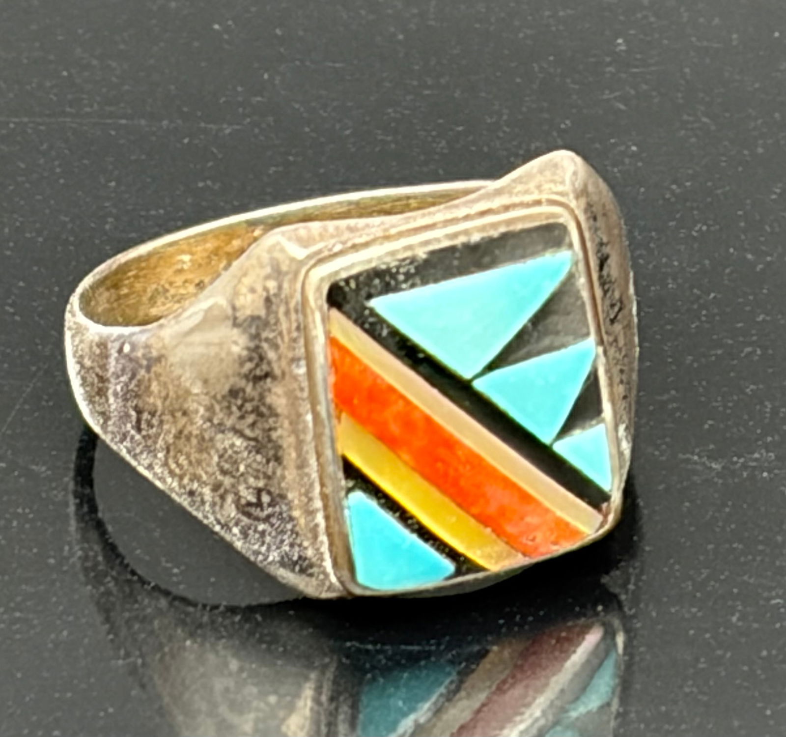 Vintage Southwestern Sterling Silver Multistone Inlay Ring – Turquoise, Coral & Shell (1 of 6)