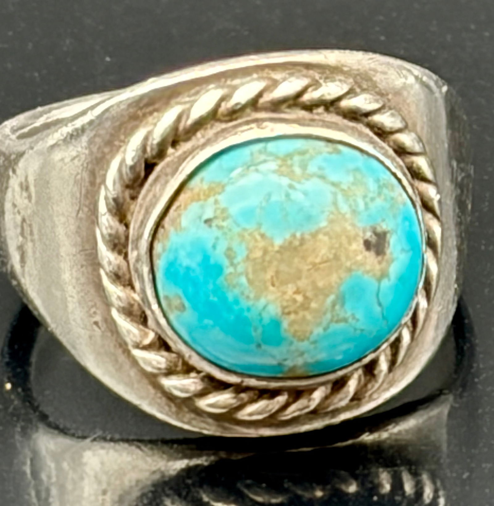 Vintage Southwestern Sterling Silver Turquoise Ring – Rope Bezel Classic (1 of 5)