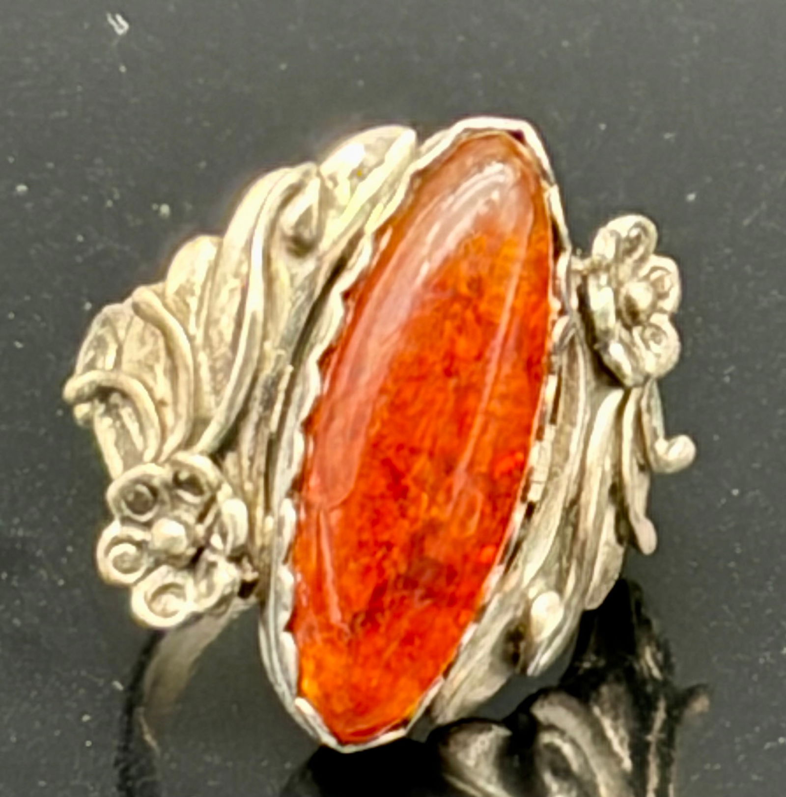 Vintage Southwestern Sterling Silver Spiny Oyster Ring – Fiery Orange Statement (1 of 5)