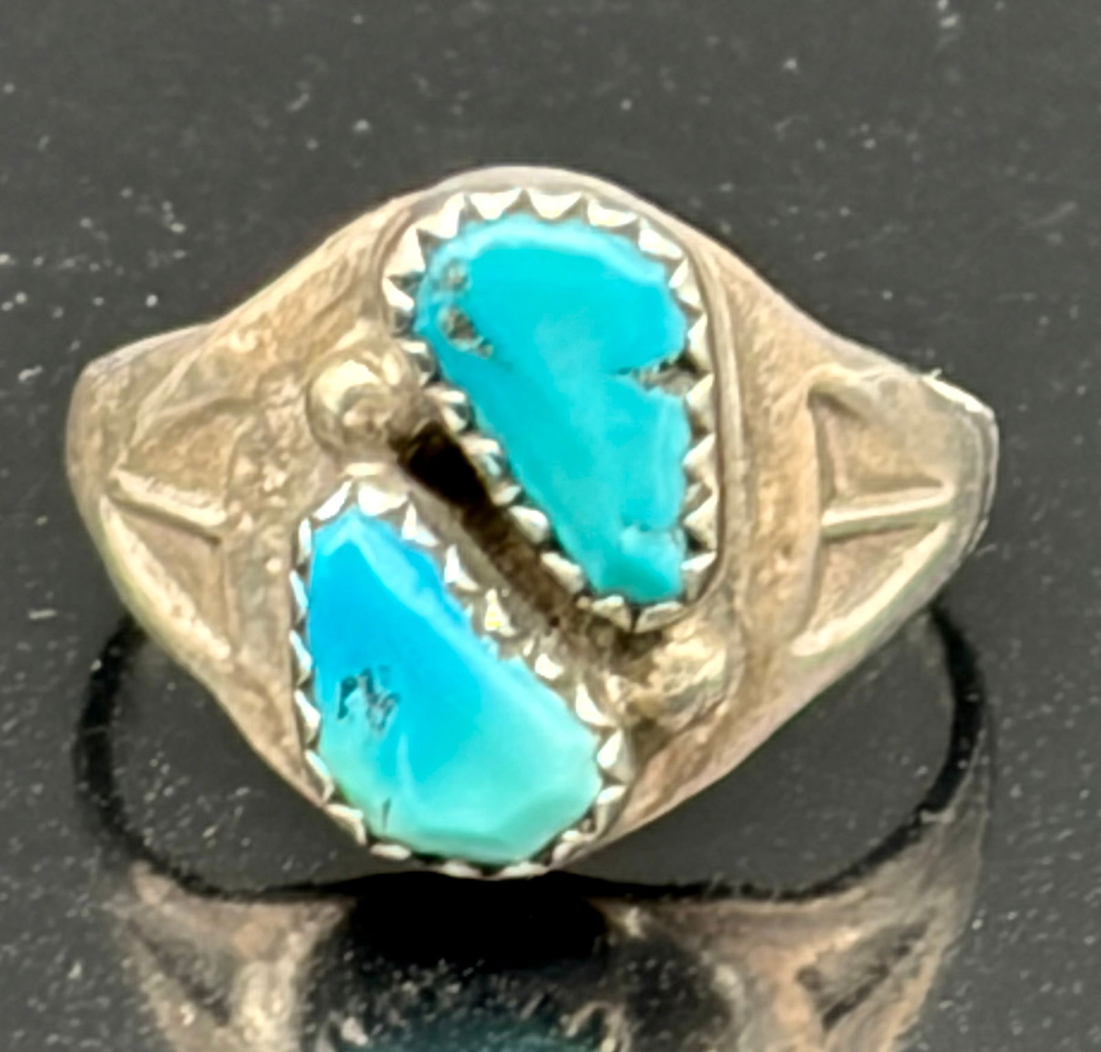 Vintage Southwestern Sterling Silver Double Turquoise Ring – Teardrop Cabochons (1 of 5)