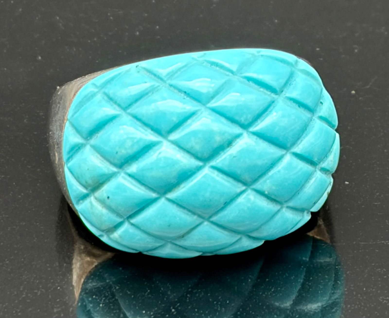 Carved Turquoise Cabochon – Quilted Relief Pattern, Artisan Lapidary Stone (1 of 5)