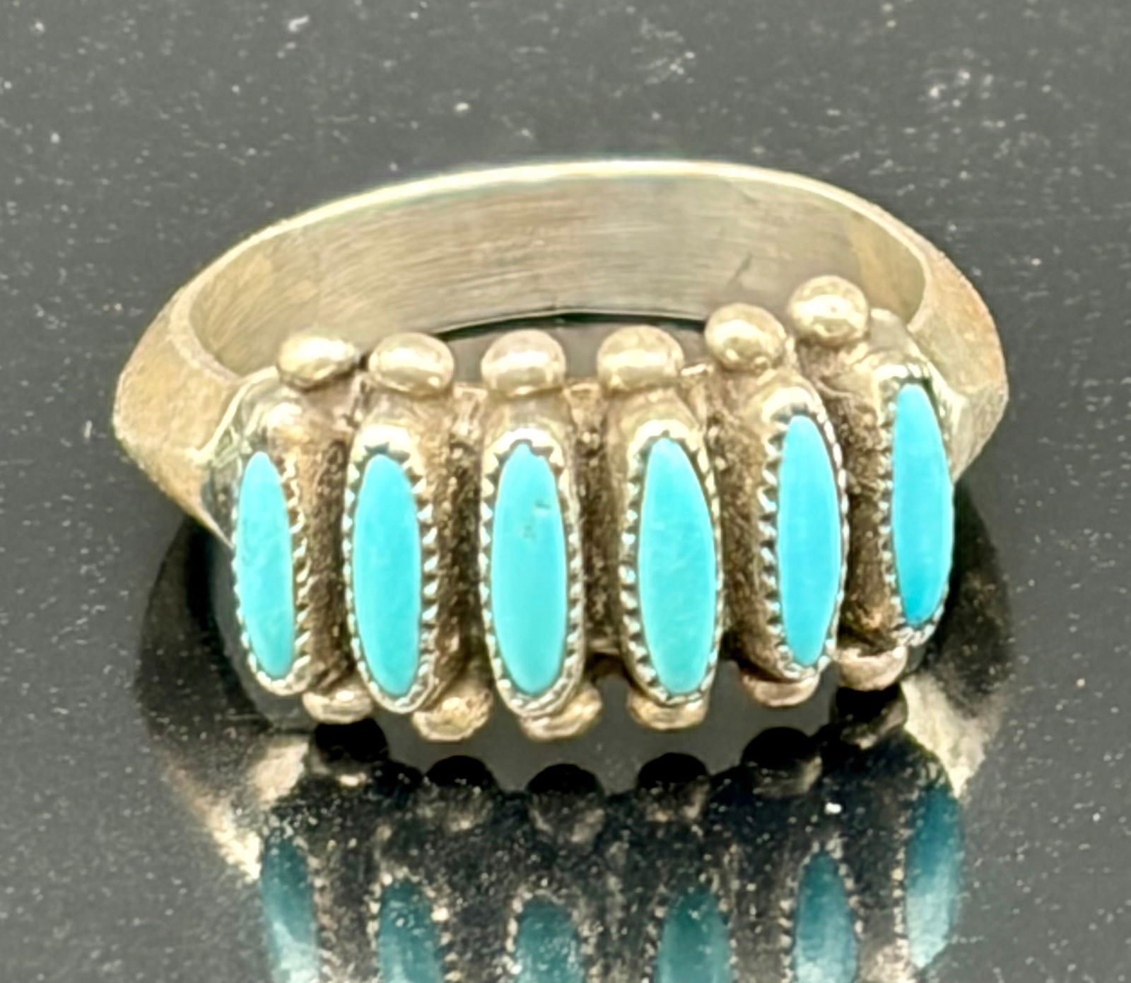 Vintage Sterling Silver Needlepoint Turquoise Ring – Southwestern Style (1 of 6)