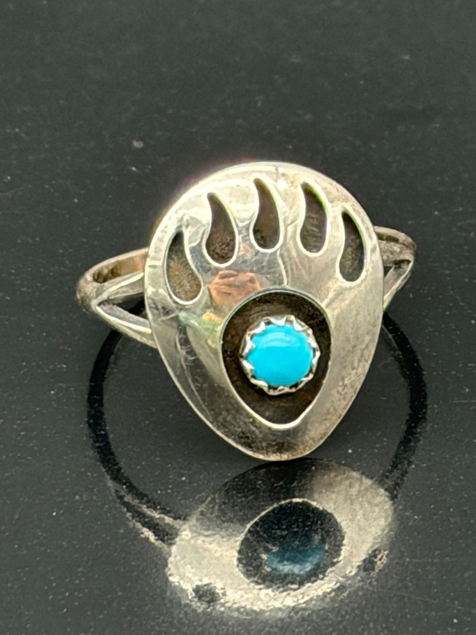 Sterling Silver Bear Paw Ring with Turquoise – Southwestern Style (1 of 7)