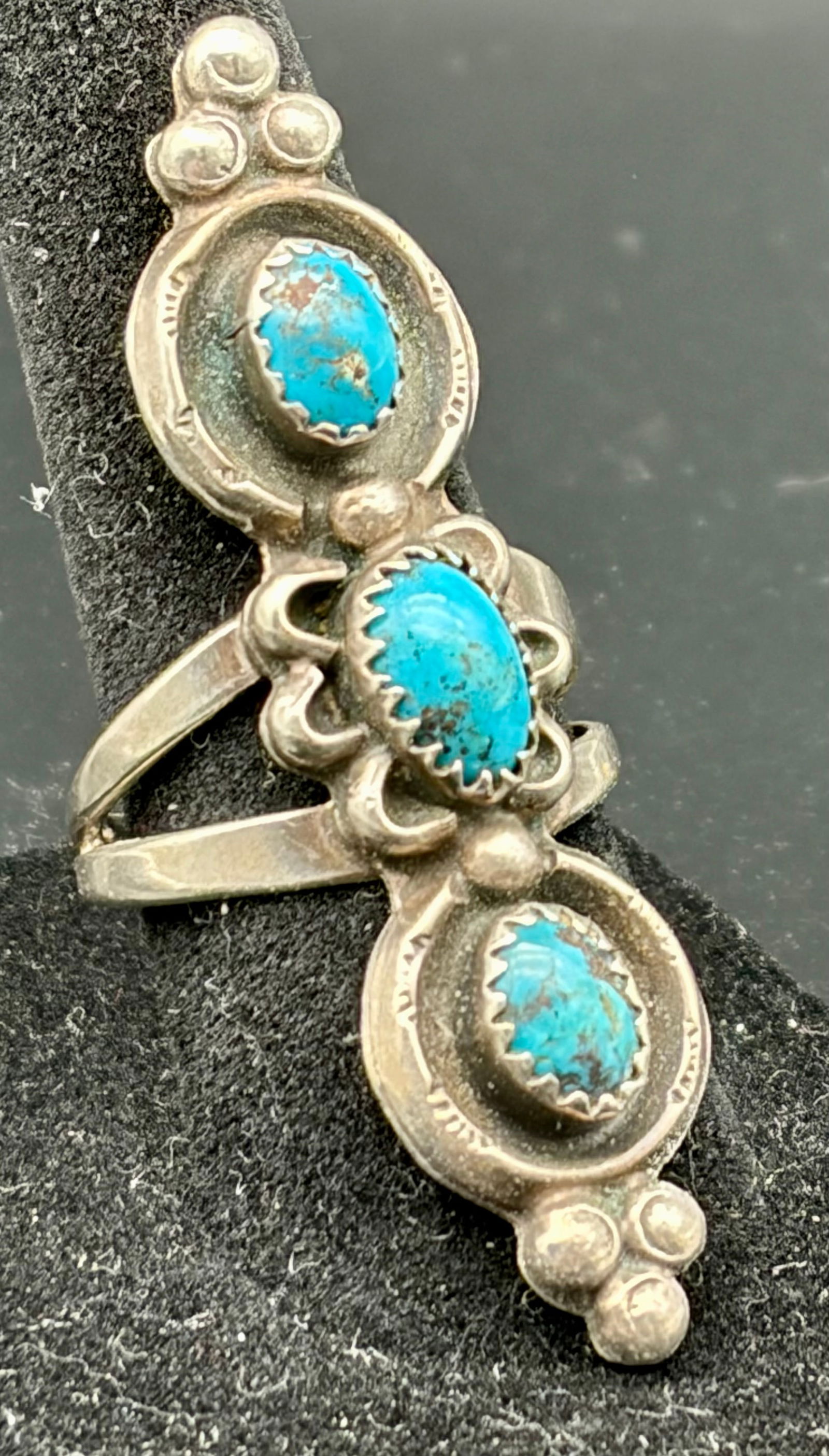 Vintage Sterling Silver Triple Turquoise Ring – Southwestern Style (1 of 6)