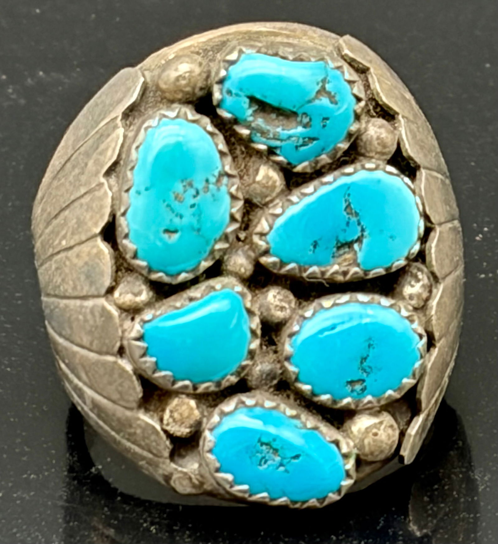 Vintage Sterling Silver Cluster Ring with Seven Turquoise Cabochons – Southwestern Statement (1 of 5)
