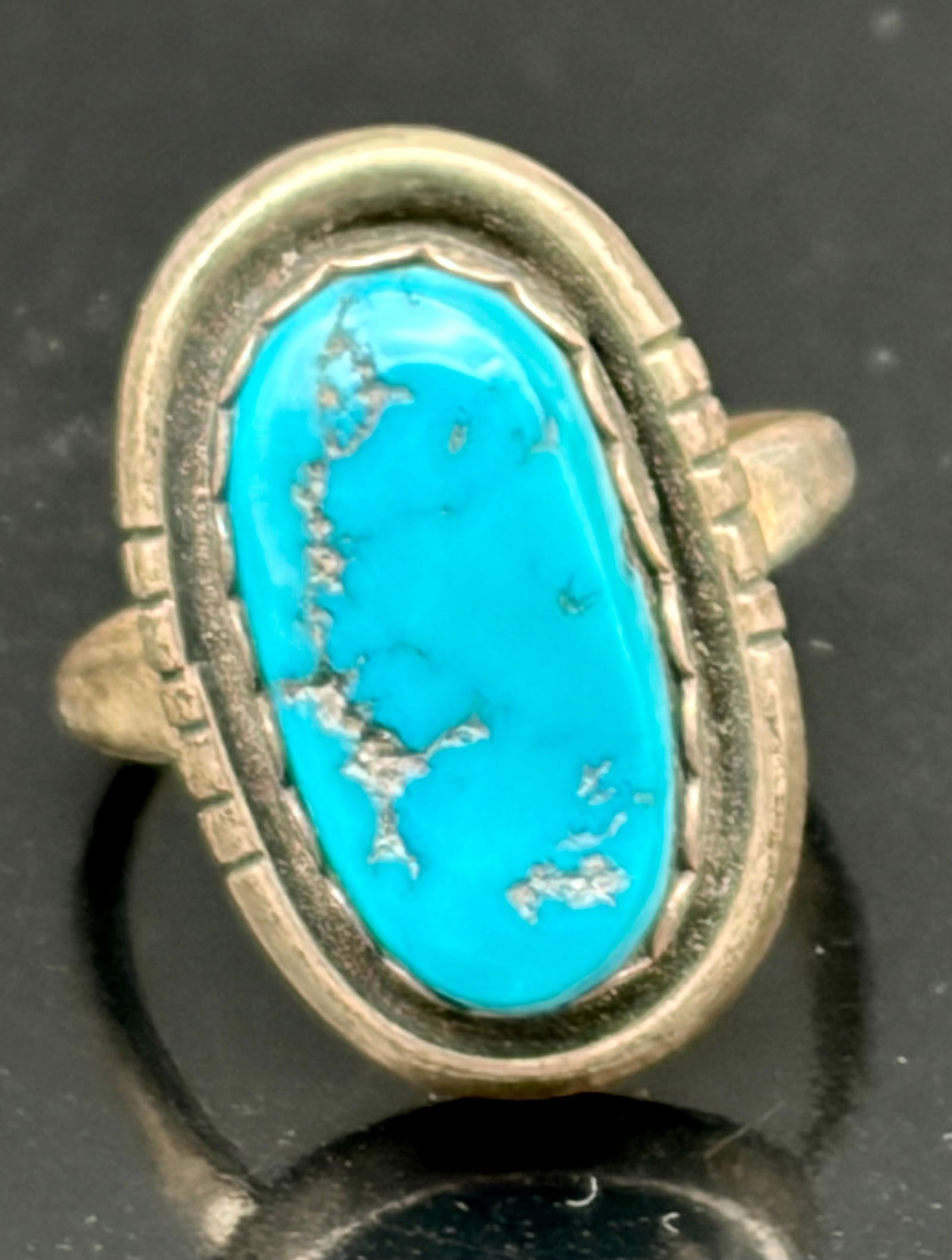 Vintage Sterling Silver Ring with Oval Turquoise Cabochon (1 of 5)