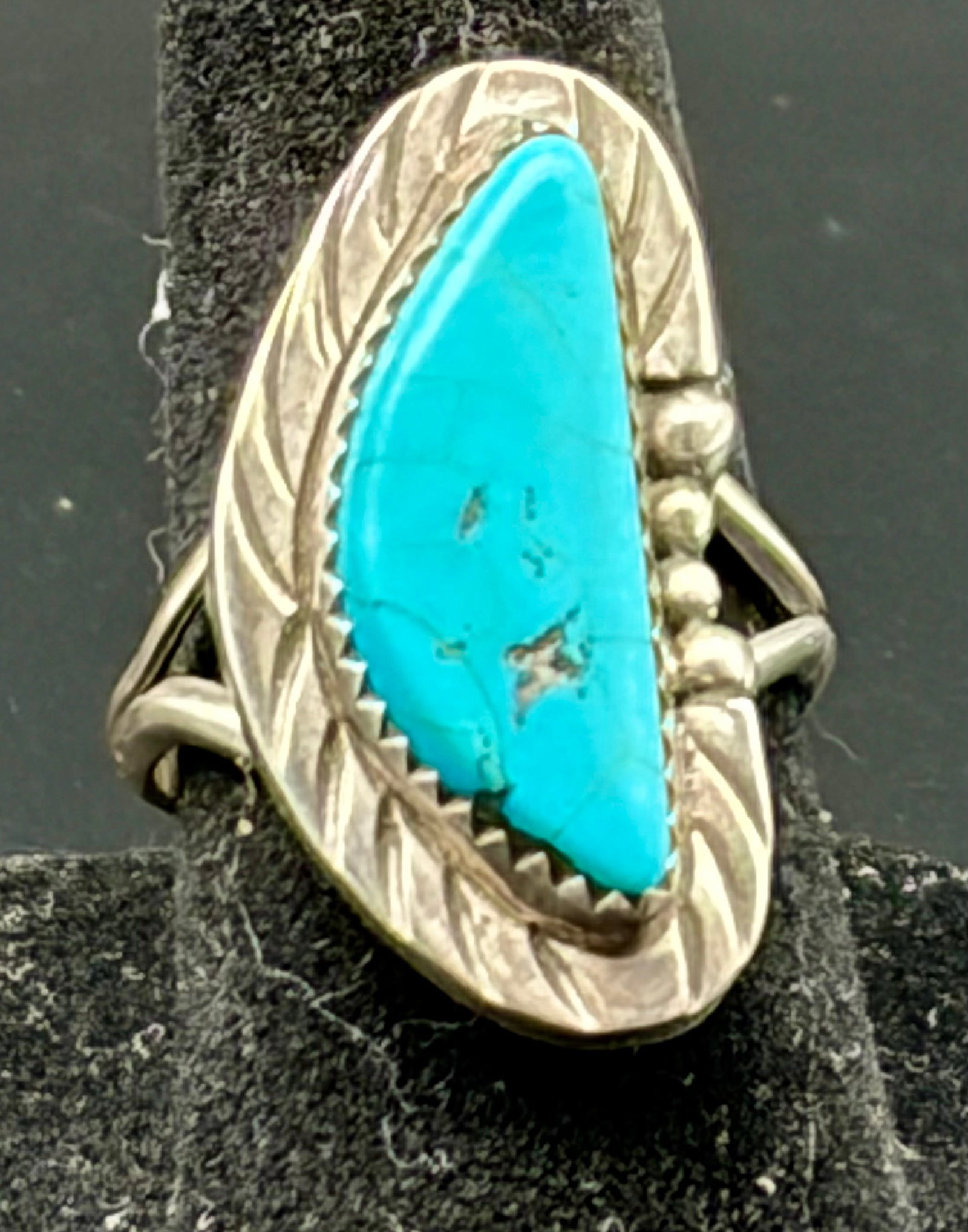 Vintage Southwestern Sterling Silver Ring with Natural Turquoise – Leaf Motif Setting (1 of 6)