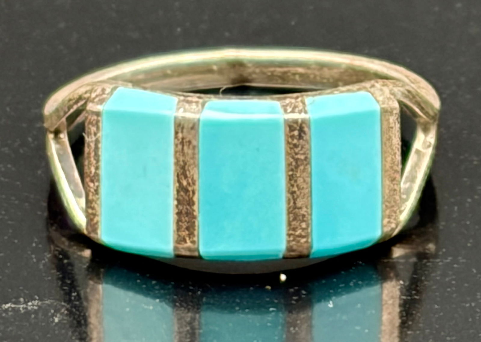 Vintage Sterling Silver Turquoise Inlay Band Ring (1 of 5)