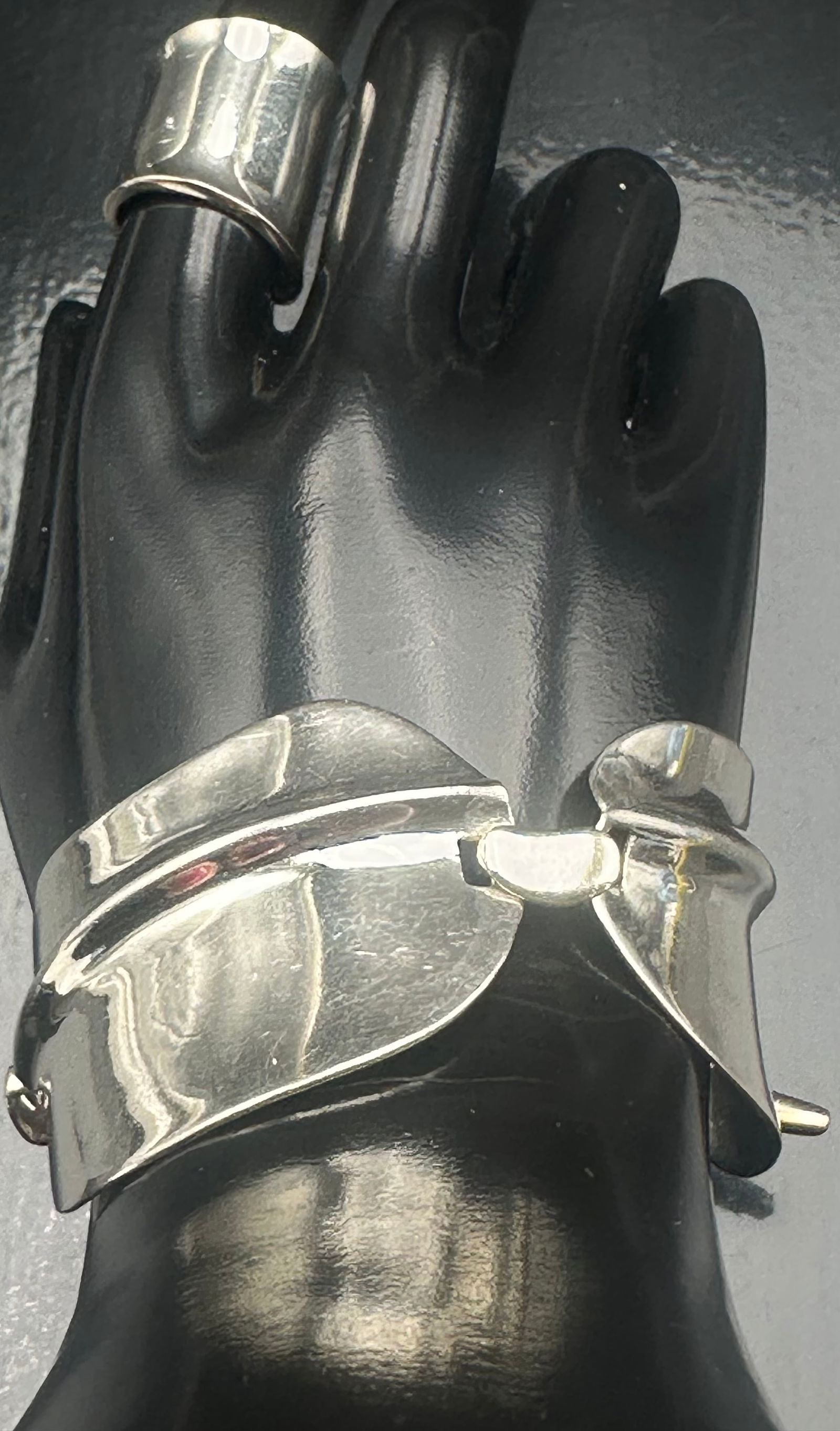 Vintage 925 Sterling Silver Modernist Cuff Bracelet & Ring Set – 54g (1 of 14)