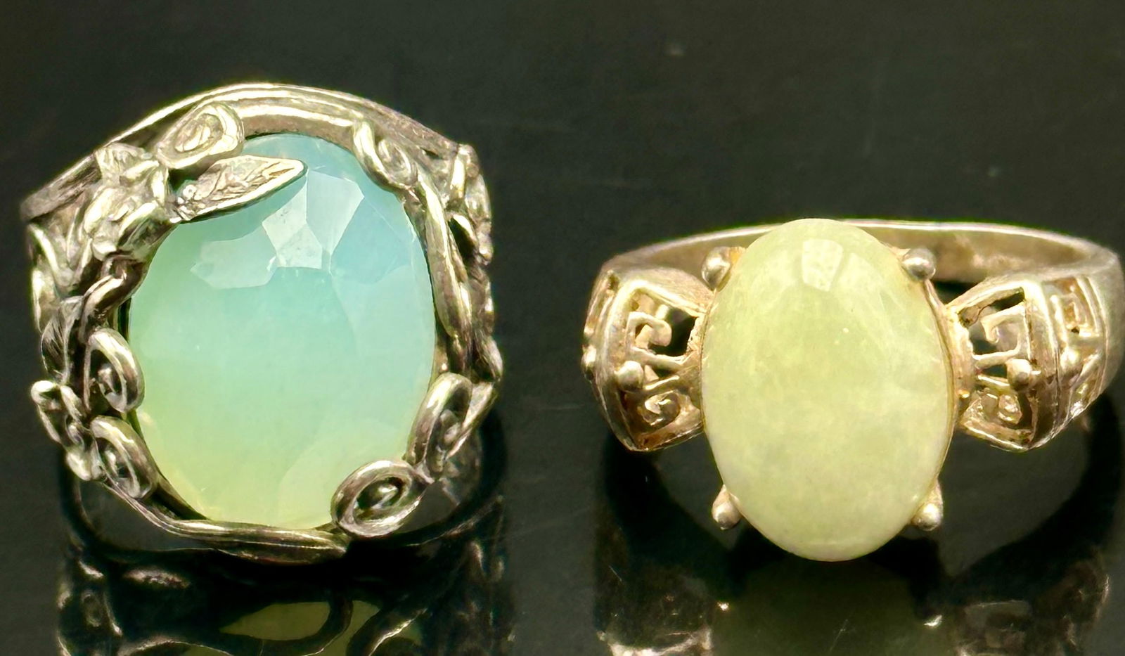 Two Sterling Silver Rings – Chalcedony & Yellow Stone (14g) (1 of 9)