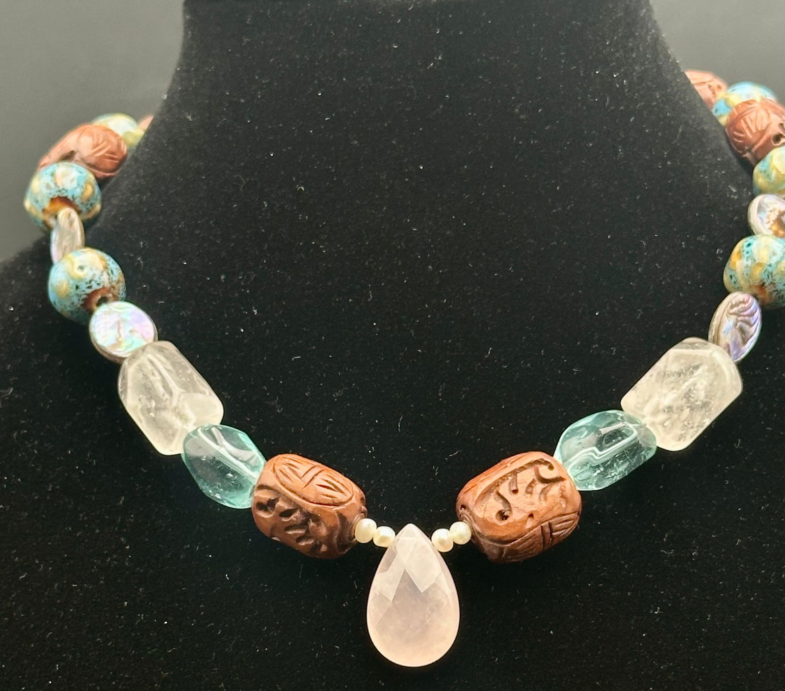 Carved Wood & Stone Bead Necklace (1 of 10)