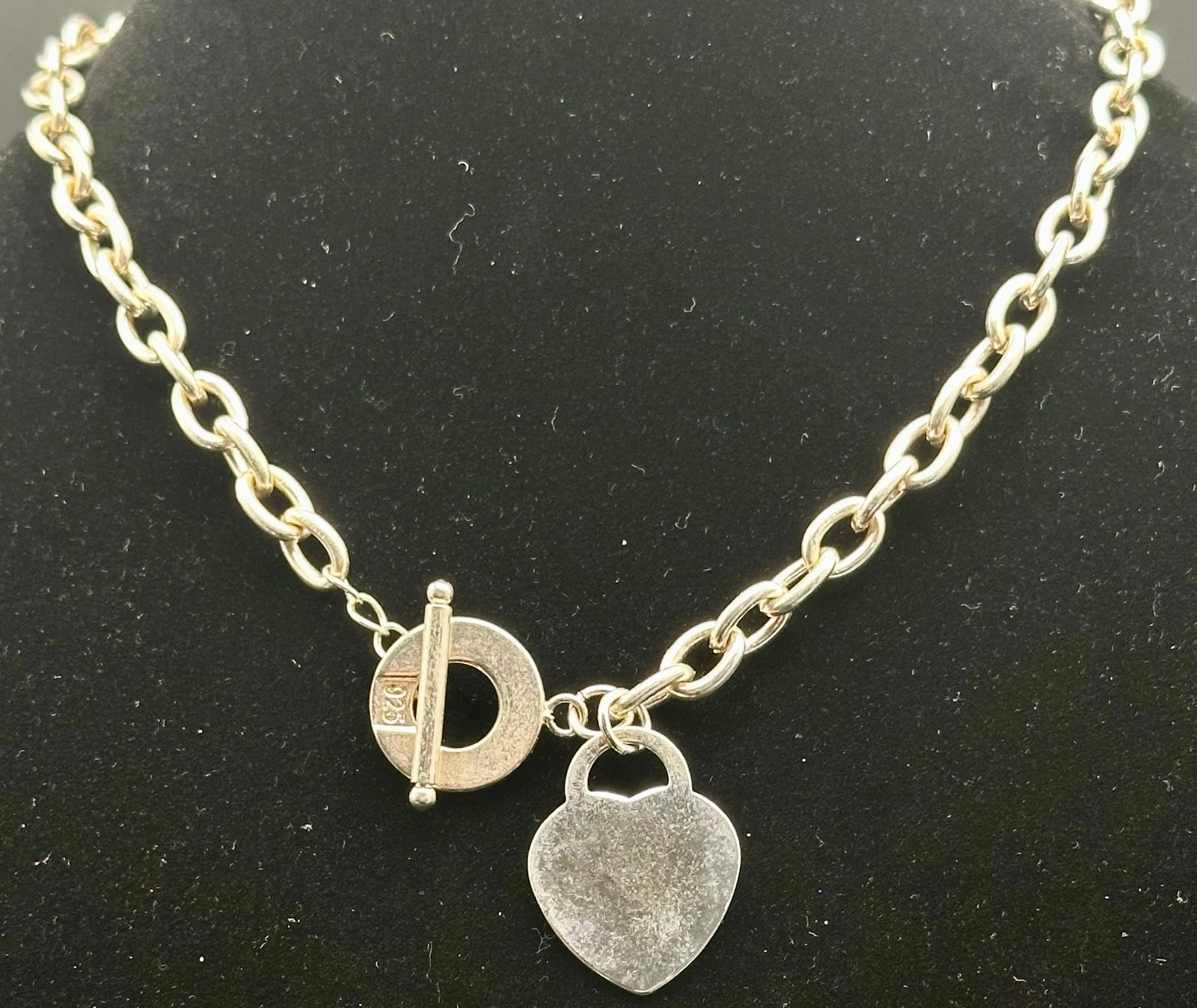 Vintage Sterling Silver Heart Tag Toggle Necklace – 925, 50g (1 of 10)