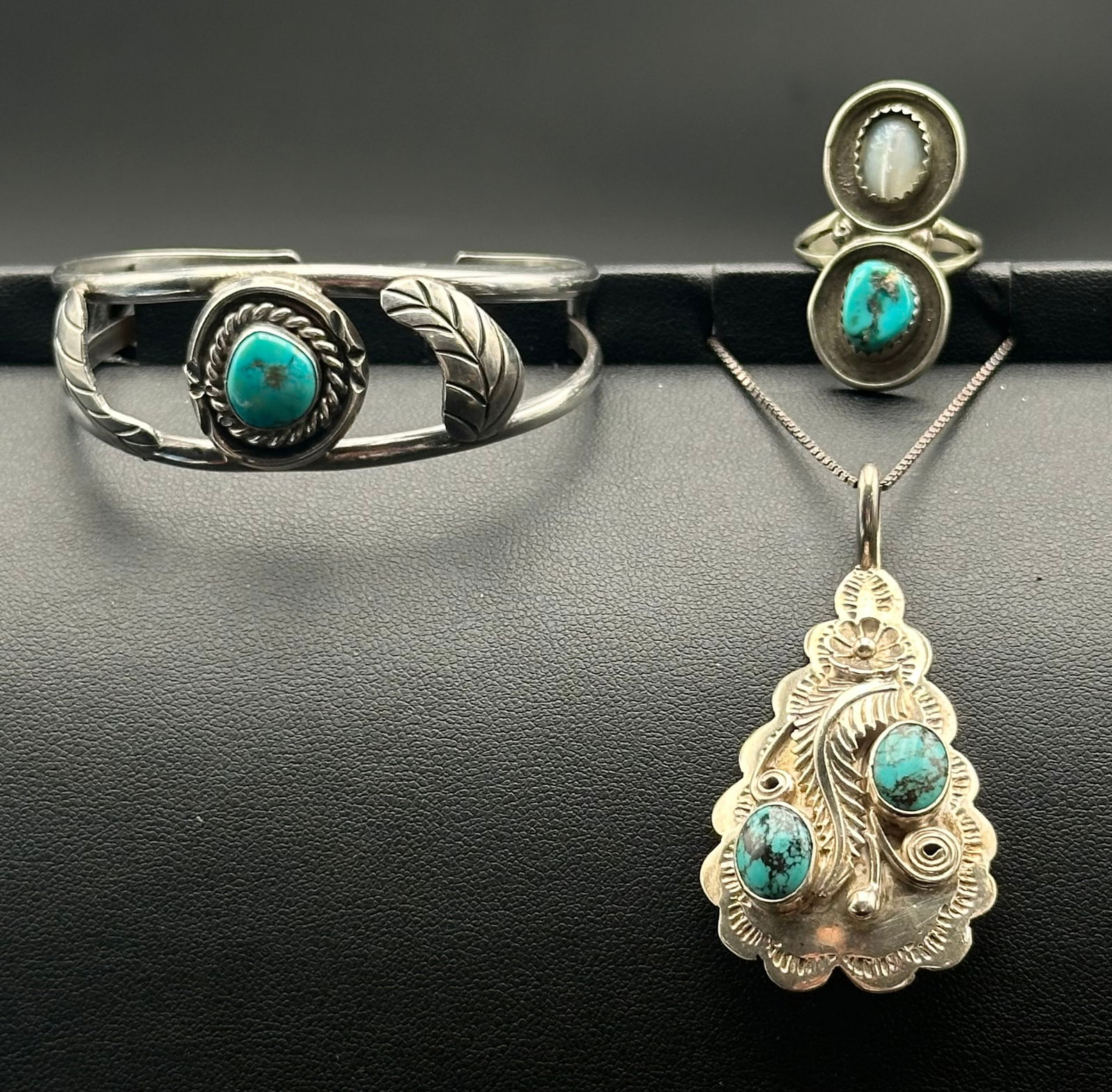 Navajo Sterling Silver Turquoise Jewelry Lot, Bracelet Ring Pendant (1 of 17)
