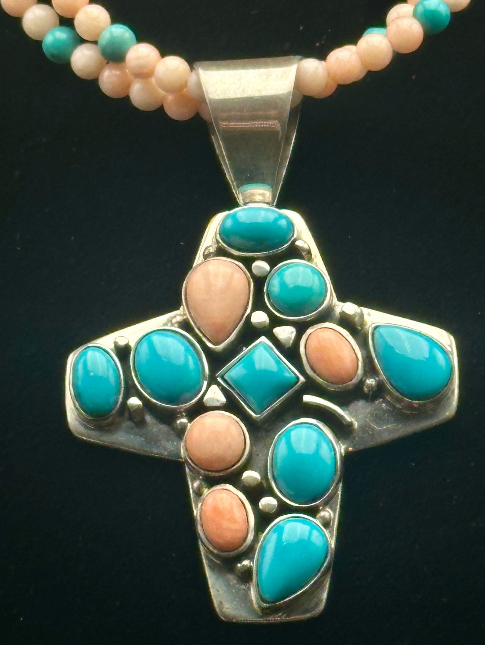 Sterling Silver Turquoise Inlay Cross Necklace 925 (1 of 13)