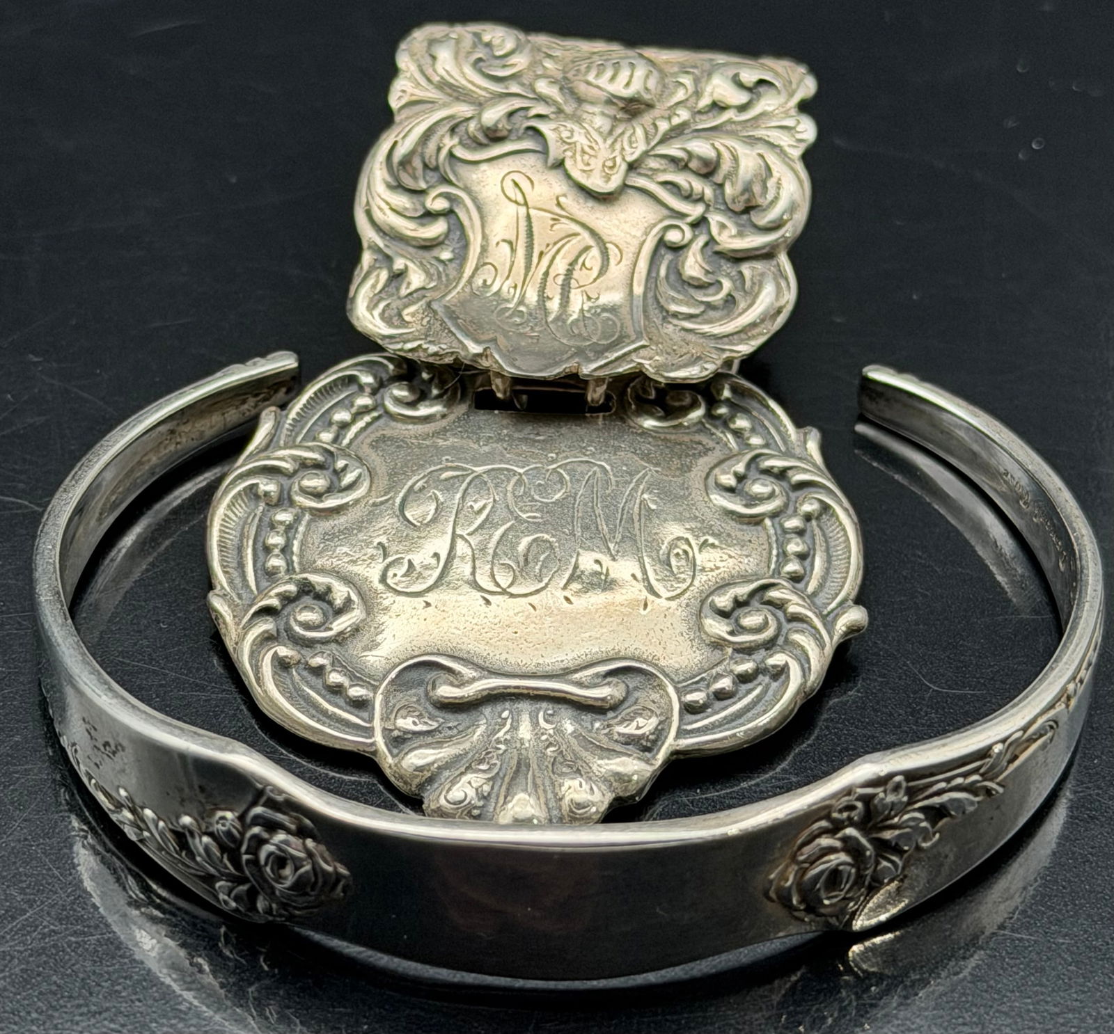 Vintage Sterling Silver Cuff Bracelet & Ornate Pendant.42g. (1 of 12)