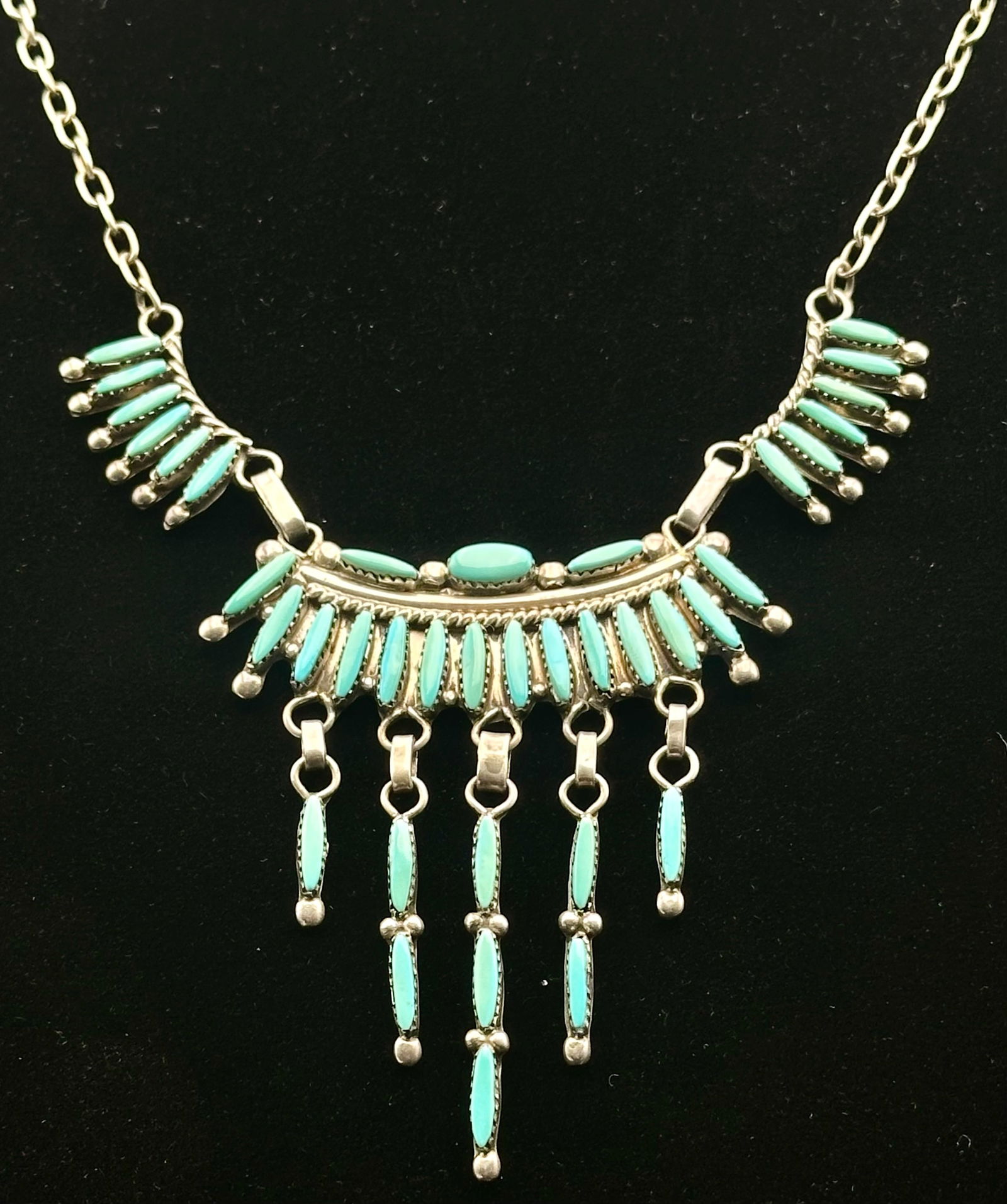 Zuni Sterling Silver Turquoise Needlepoint Necklace, 36g (1 of 13)
