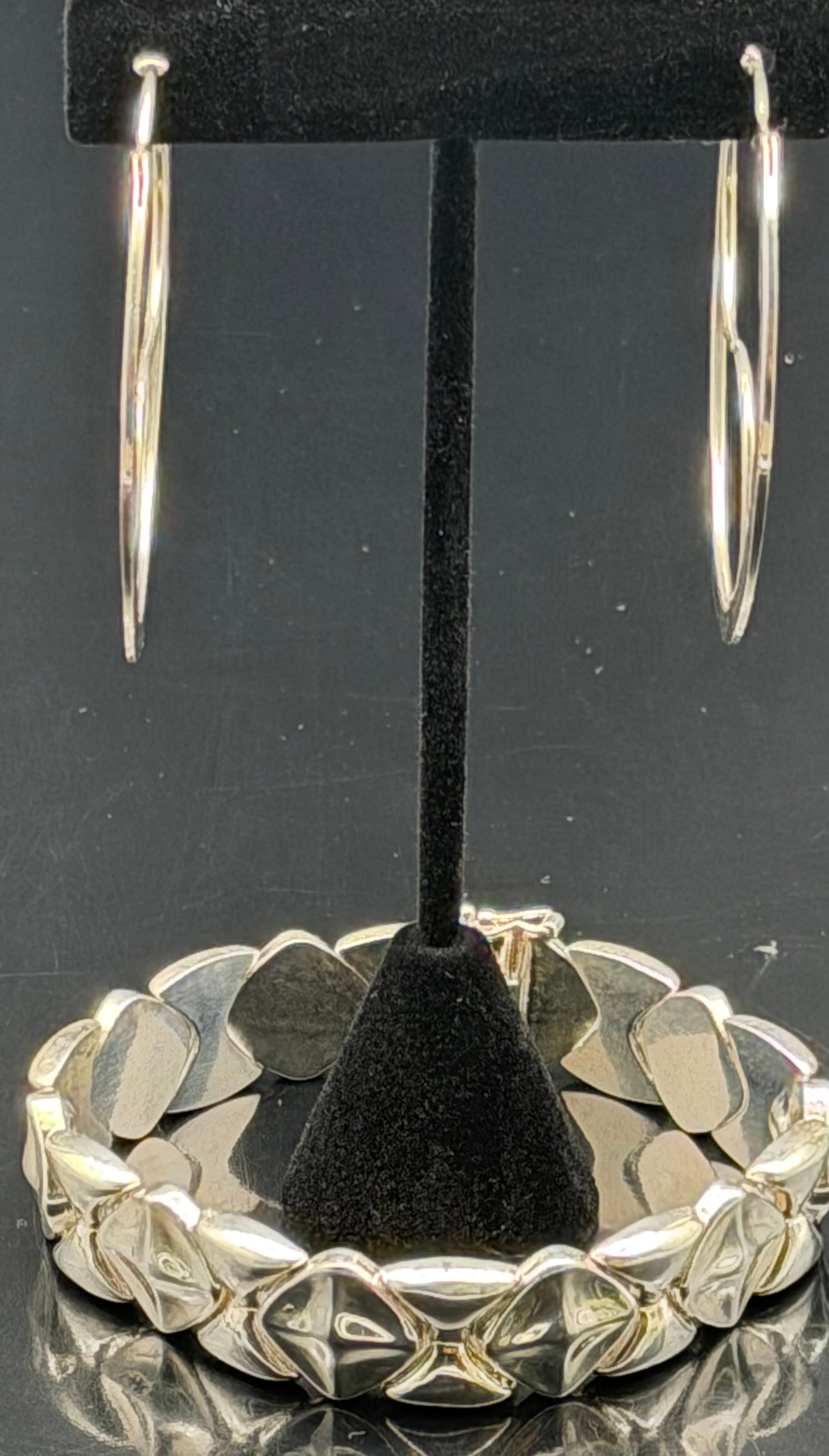 Vintage Mexico 925 Sterling Silver Bracelet & Hoop Earrings Set,38g. (1 of 8)