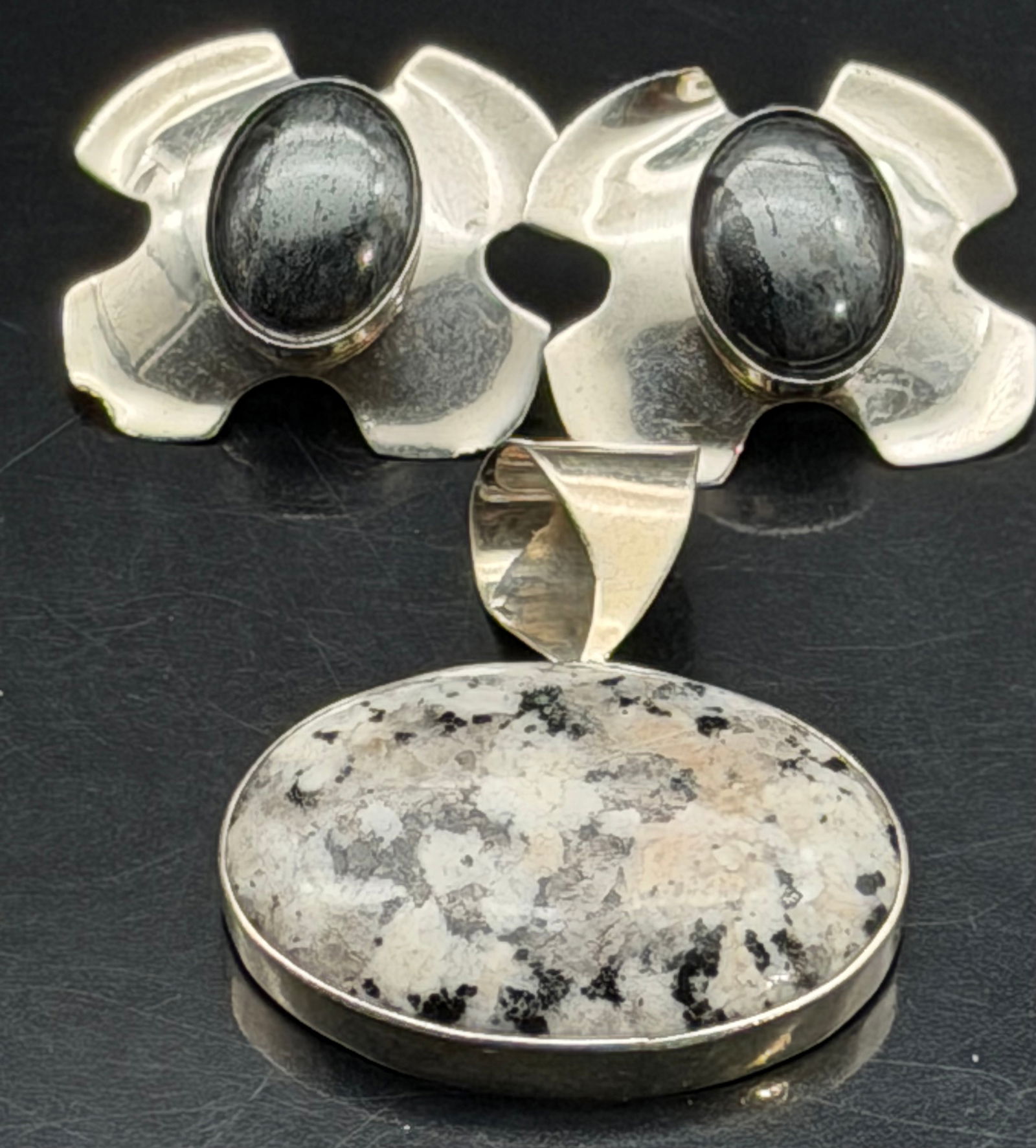 Sterling Silver Stone Earrings & Pendant Set – 35g (1 of 6)