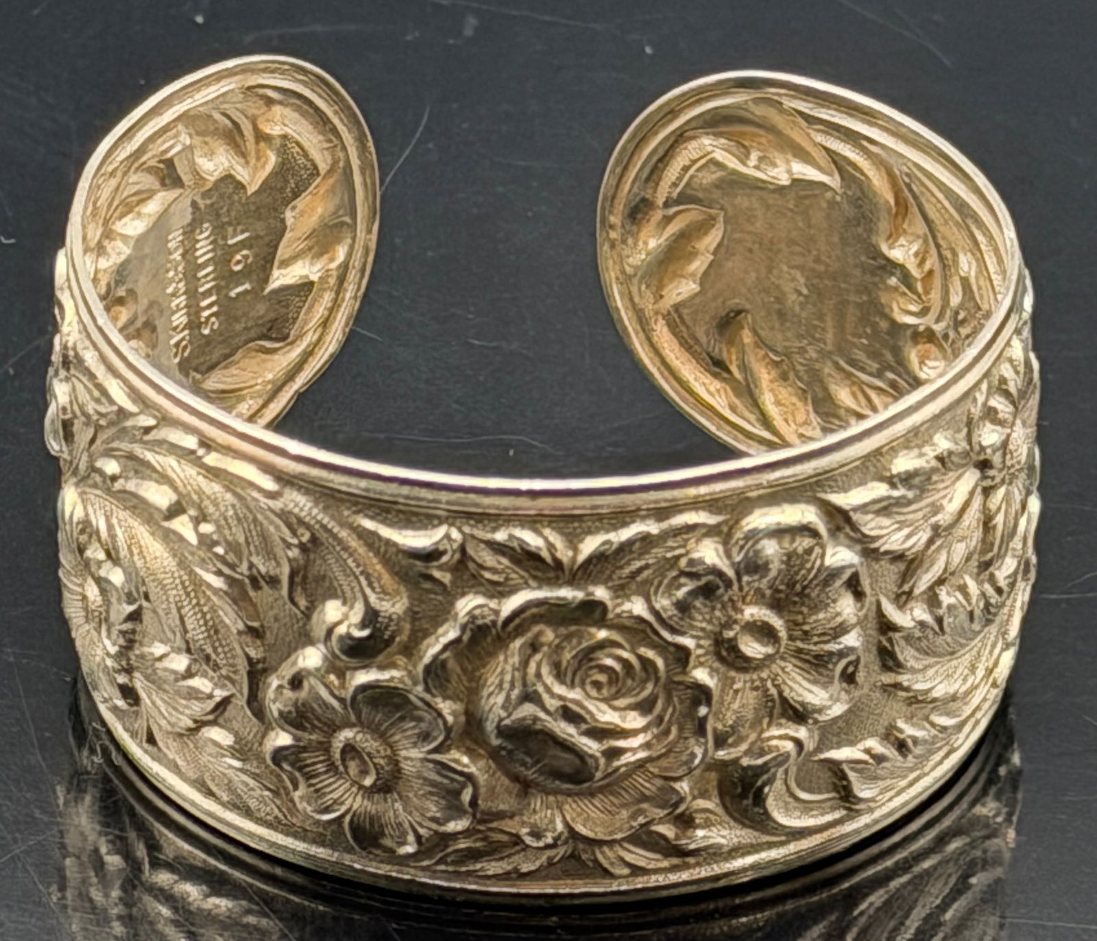 Vintage Kirk & Son Sterling Silver Floral Cuff Bracelet 19F – 43g (1 of 7)