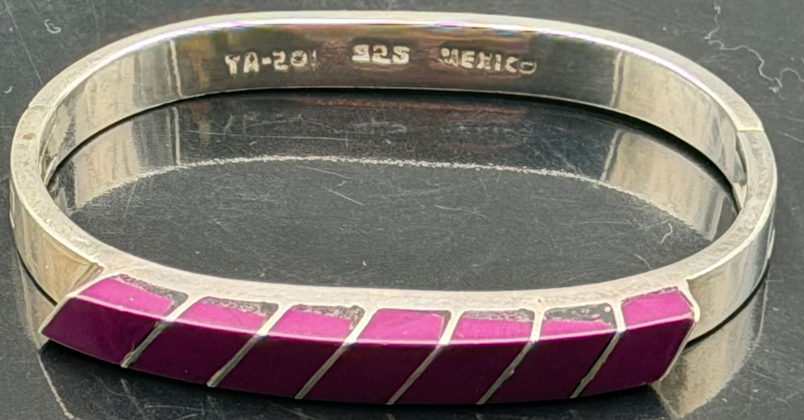 Sterling Silver Inlay Cuff Bracelet Purple Spiny Oyster Mexico 925 (1 of 8)