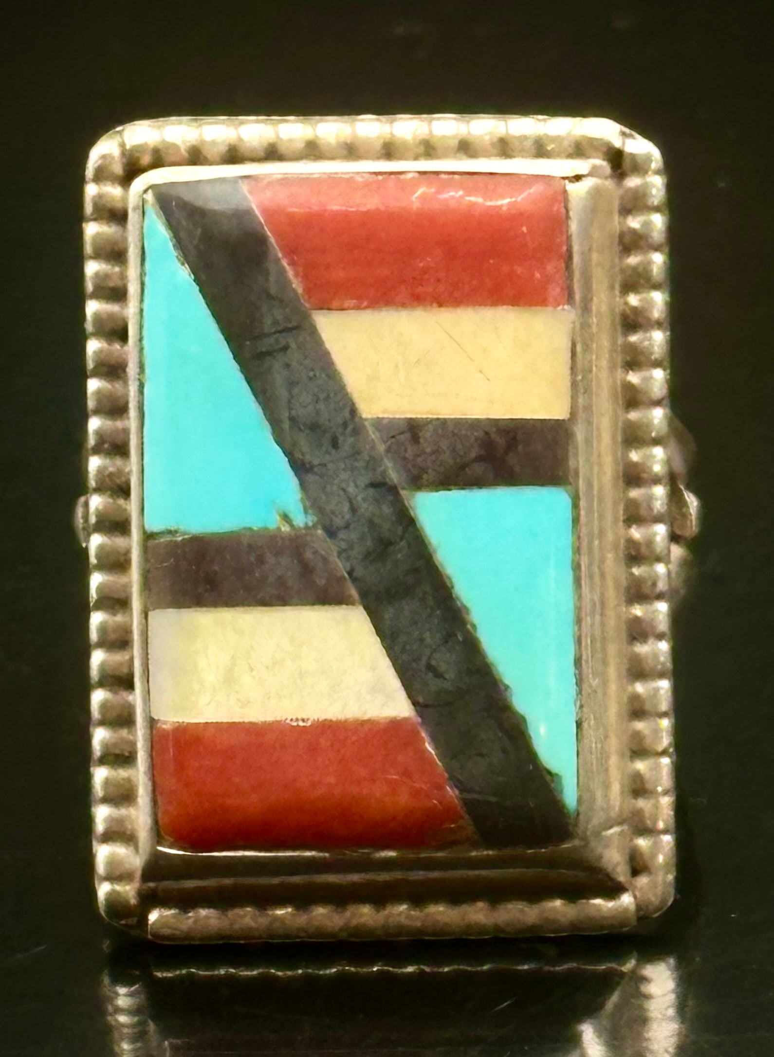 Signed Lehyet Yazza Sterling Silver Turquoise Inlay Ring 12g (1 of 8)