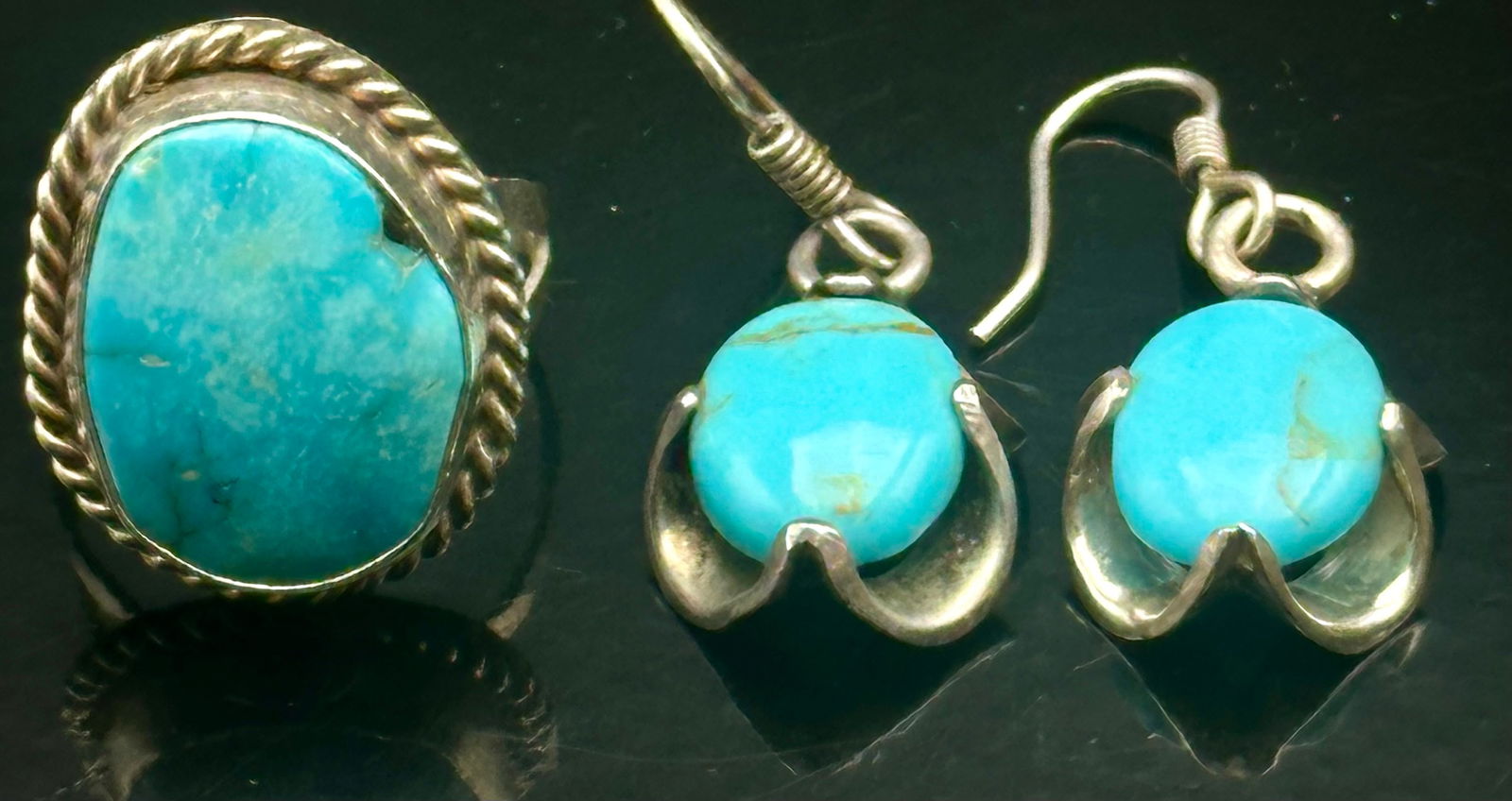 Sterling Silver Turquoise Ring & Earrings Set (1 of 15)