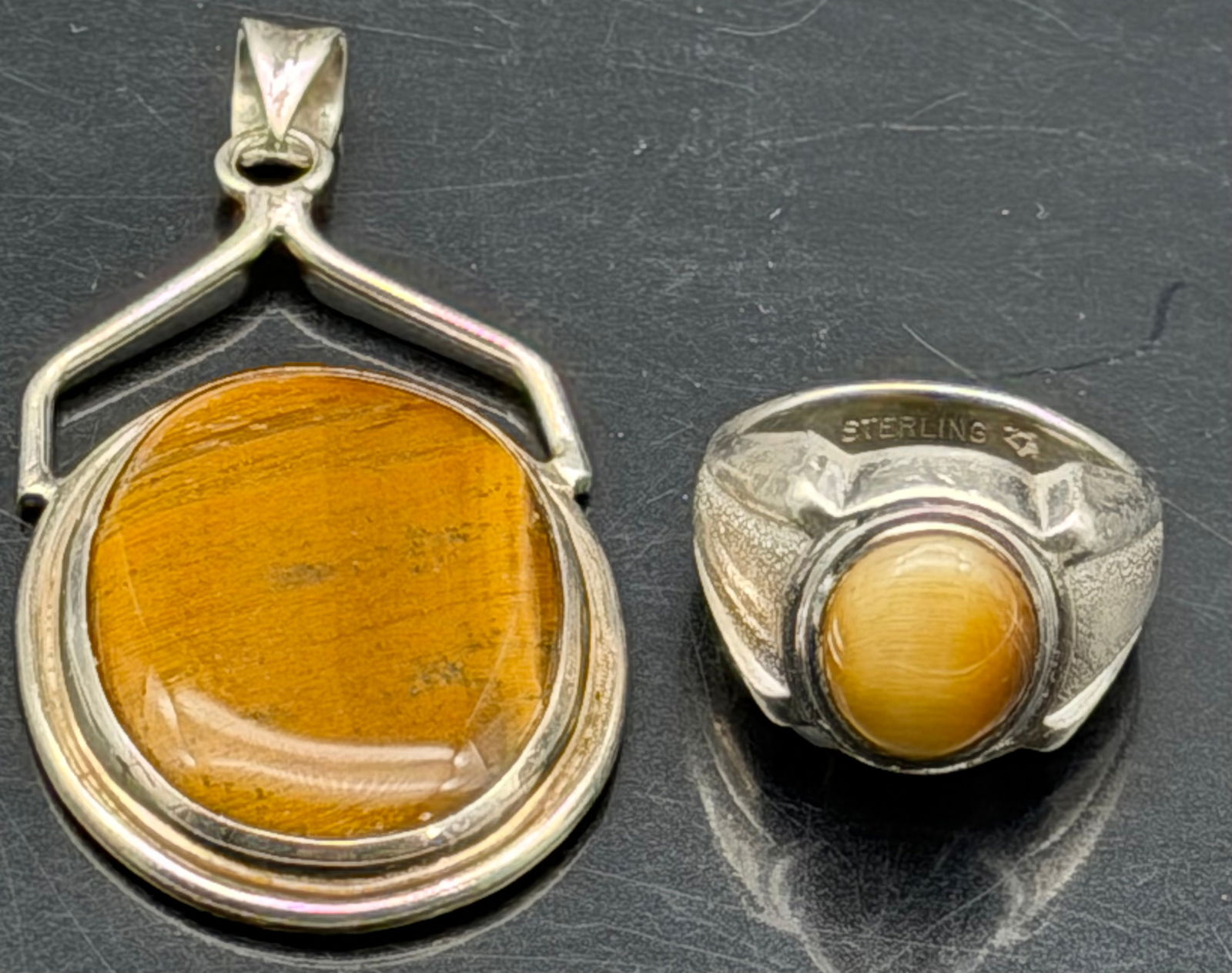 Sterling Silver Tiger’s Eye Ring & Pendant Set – 26g (1 of 9)