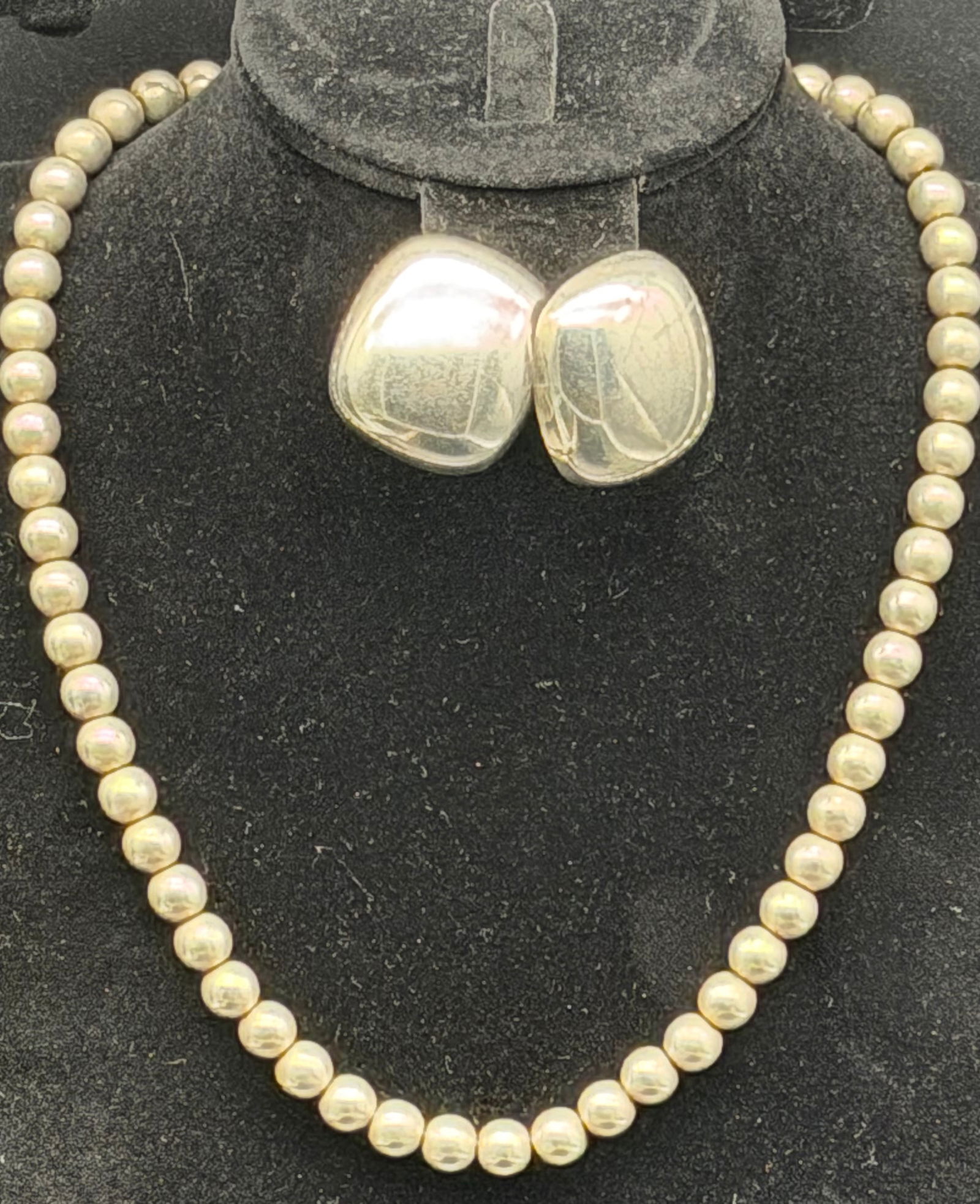 Vintage Sterling Silver Bead Necklace & Dome Stud Earrings Set – Mexico 925, 41g (1 of 10)