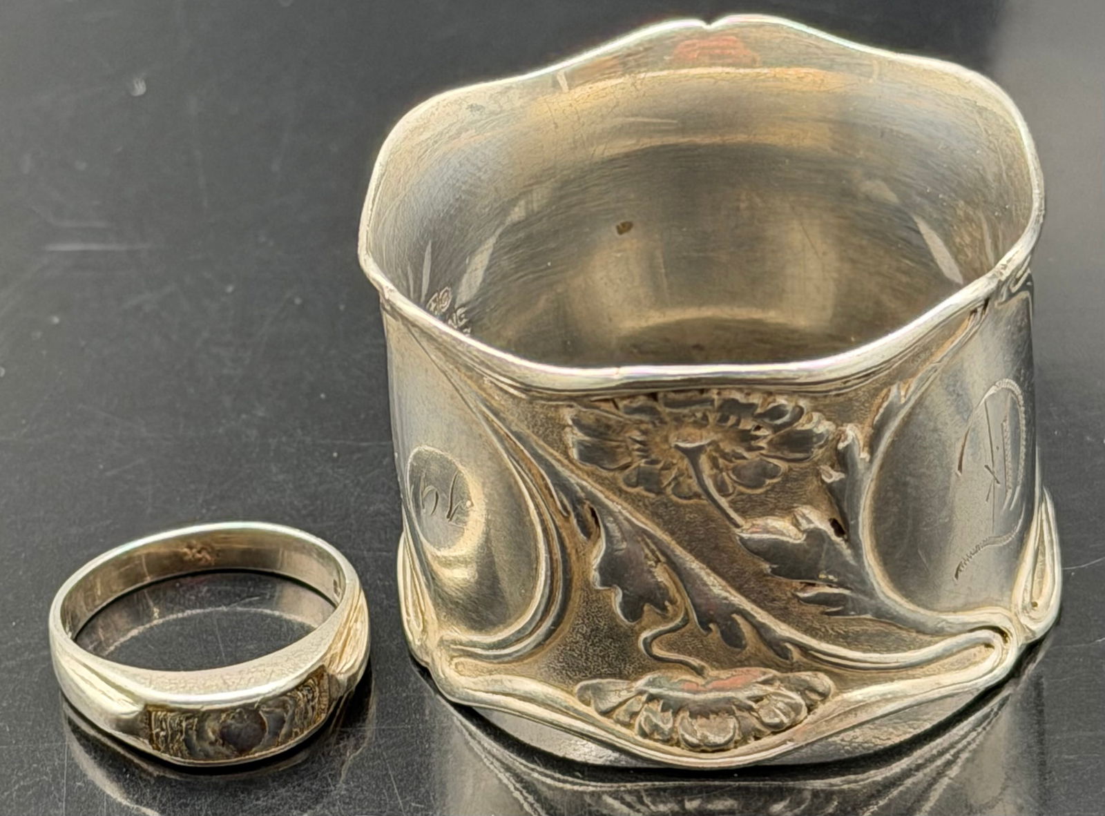 Vintage Sterling Silver Repoussé Cuff Bracelet & Band Ring Set – 33g (1 of 8)