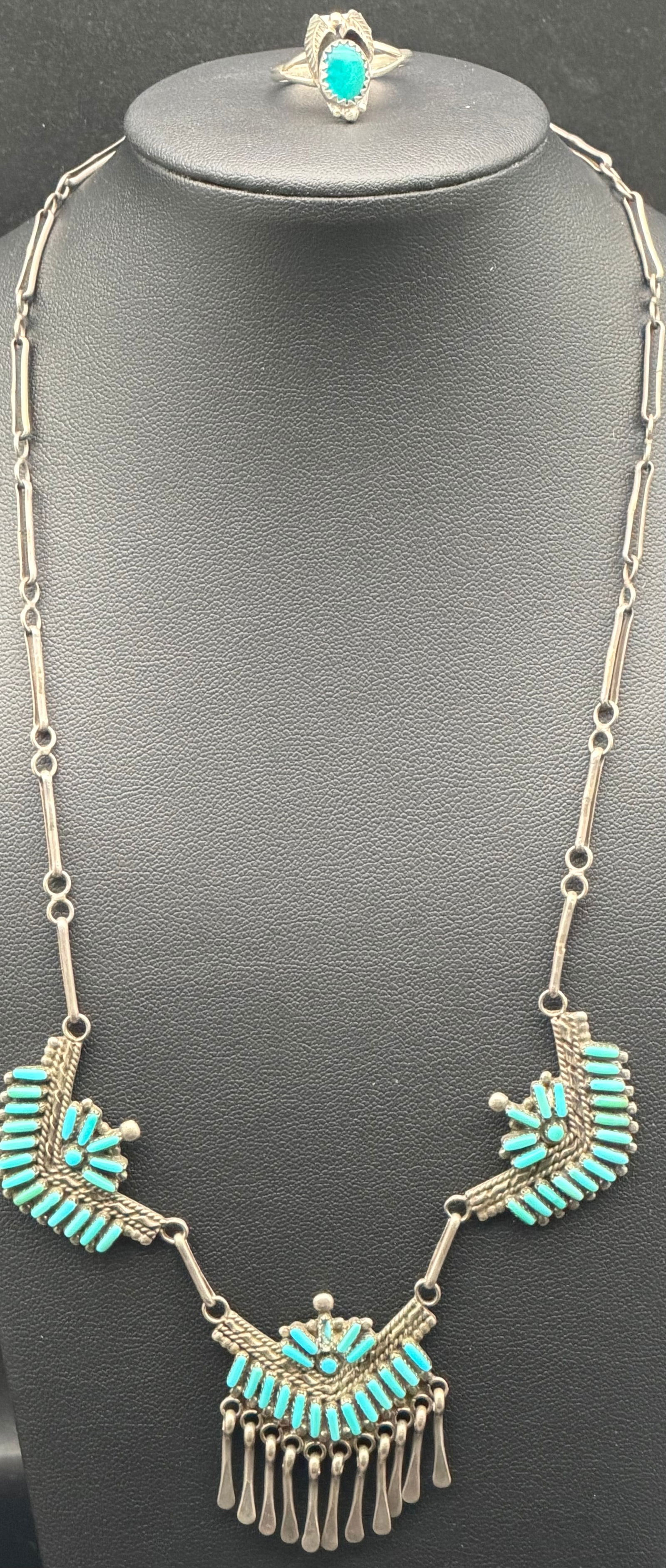 Vintage Sterling Silver Turquoise Necklace & Ring Set – 20g (1 of 11)
