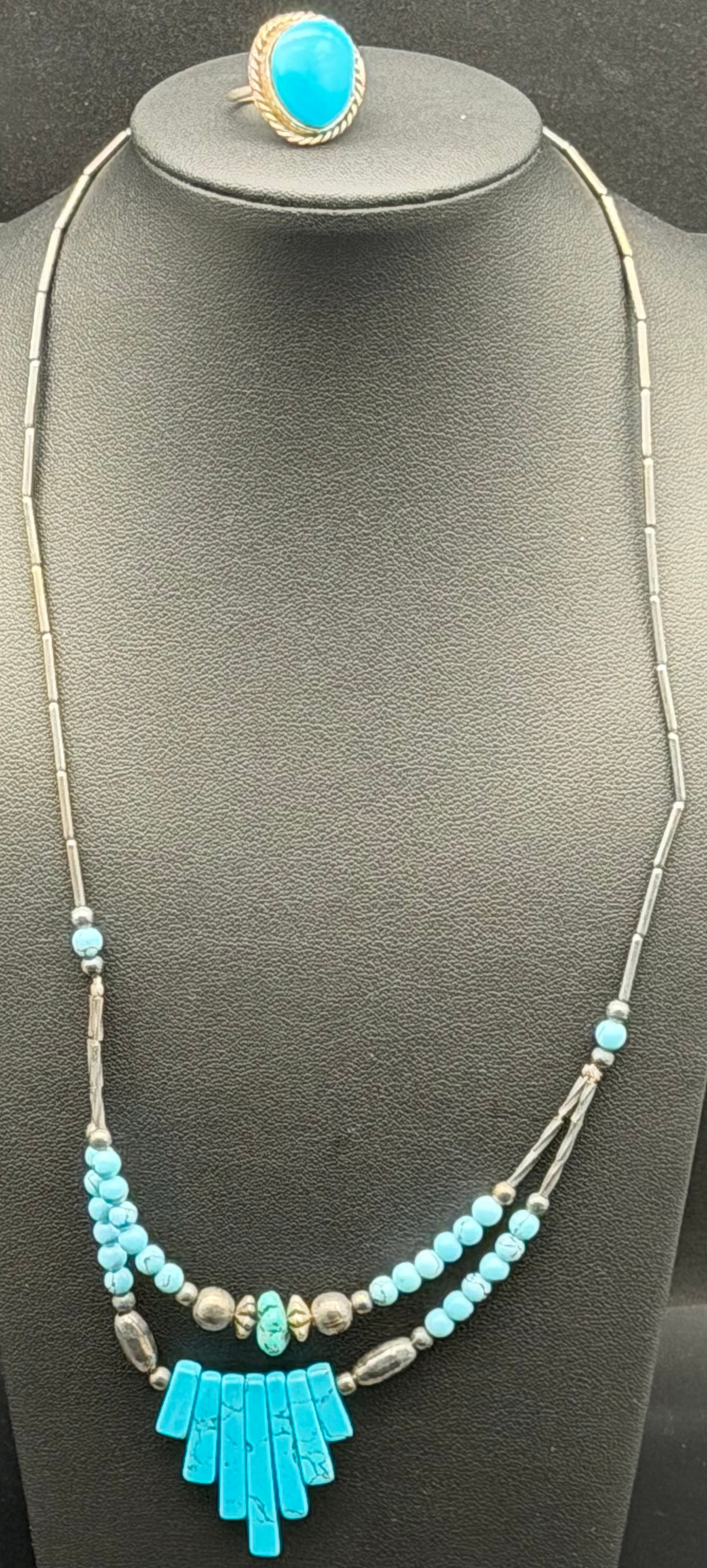 Vintage Sterling Silver Turquoise Necklace & Ring Set – 15g (1 of 10)