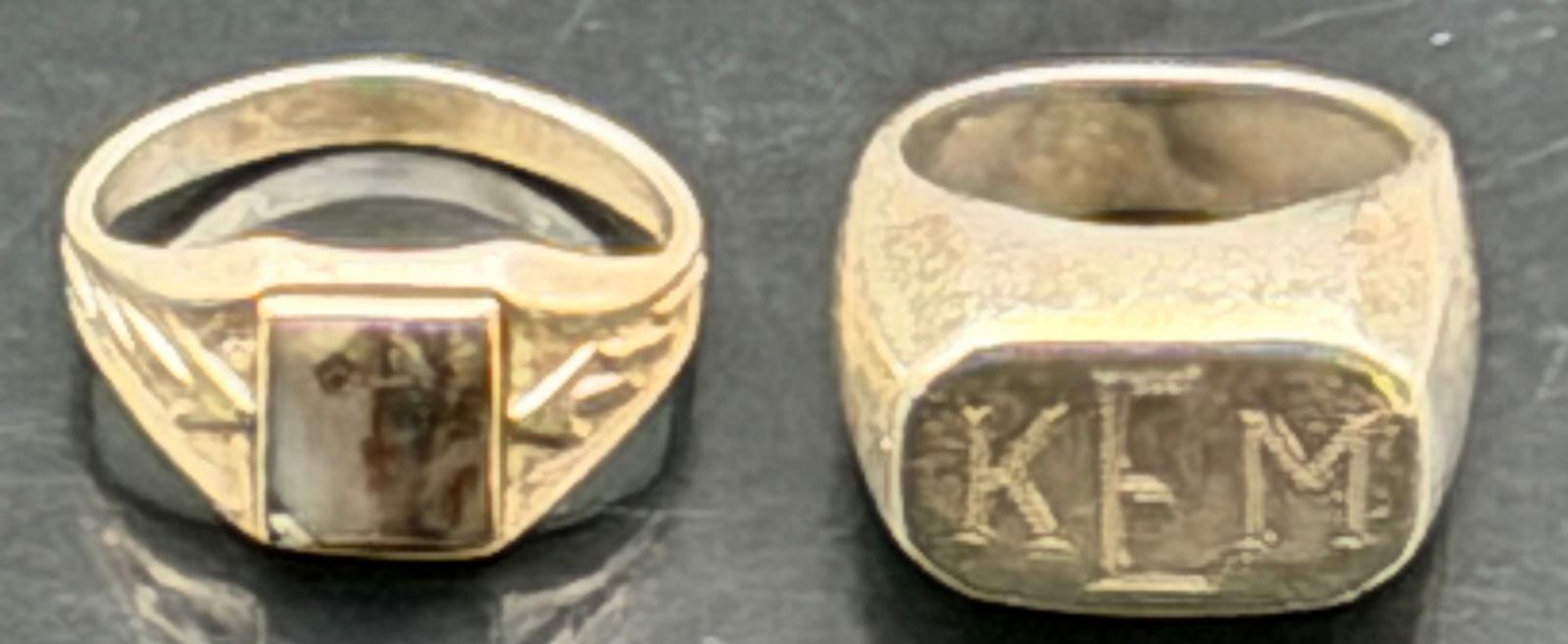 Men’s Sterling Silver Ring Lot (2 Rings) – Monogram & Stone Signet – 17g (1 of 8)
