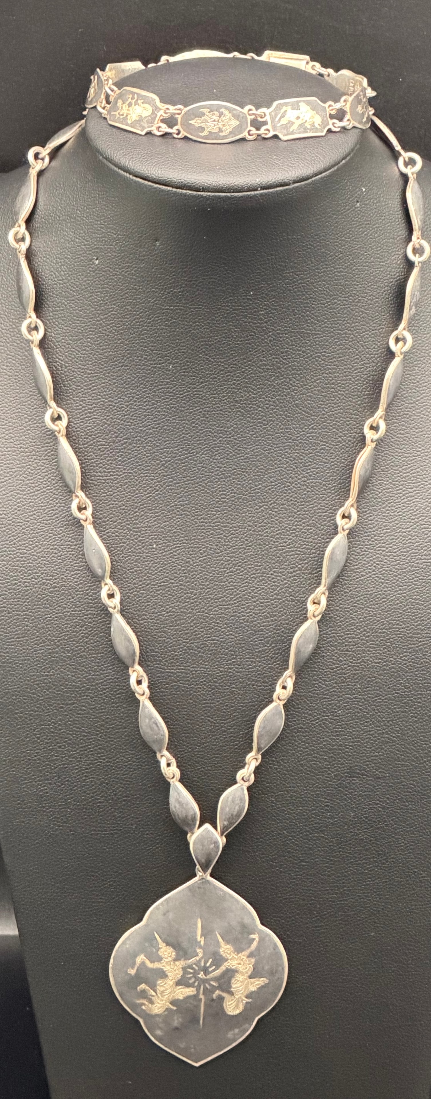 Amfarco Sterling Silver Siam Necklace & Bracelet Set – Vintage – 36g (1 of 10)