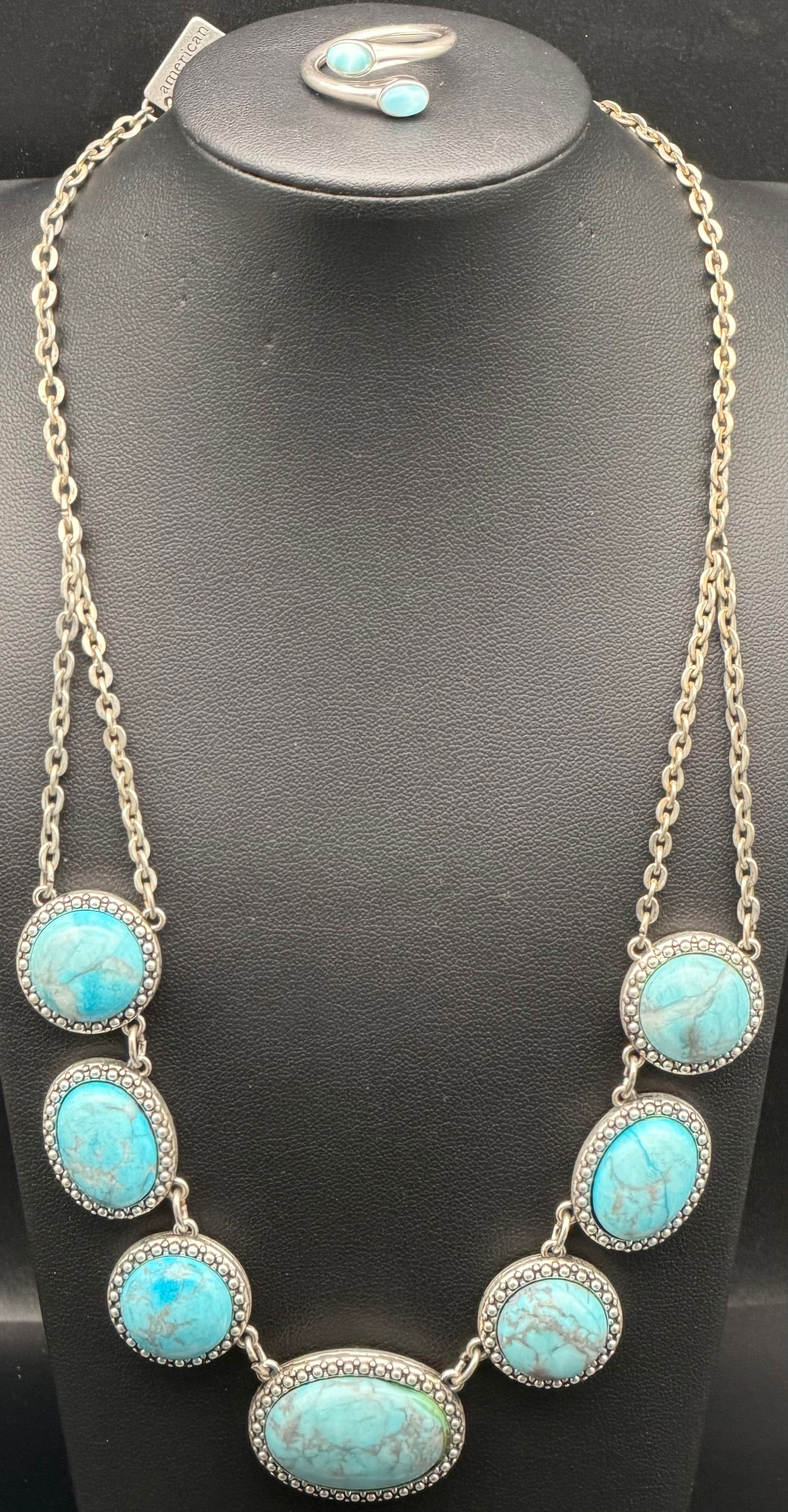 Turquoise Stone Necklace & Matching Double-Stone Ring – 60g (1 of 9)
