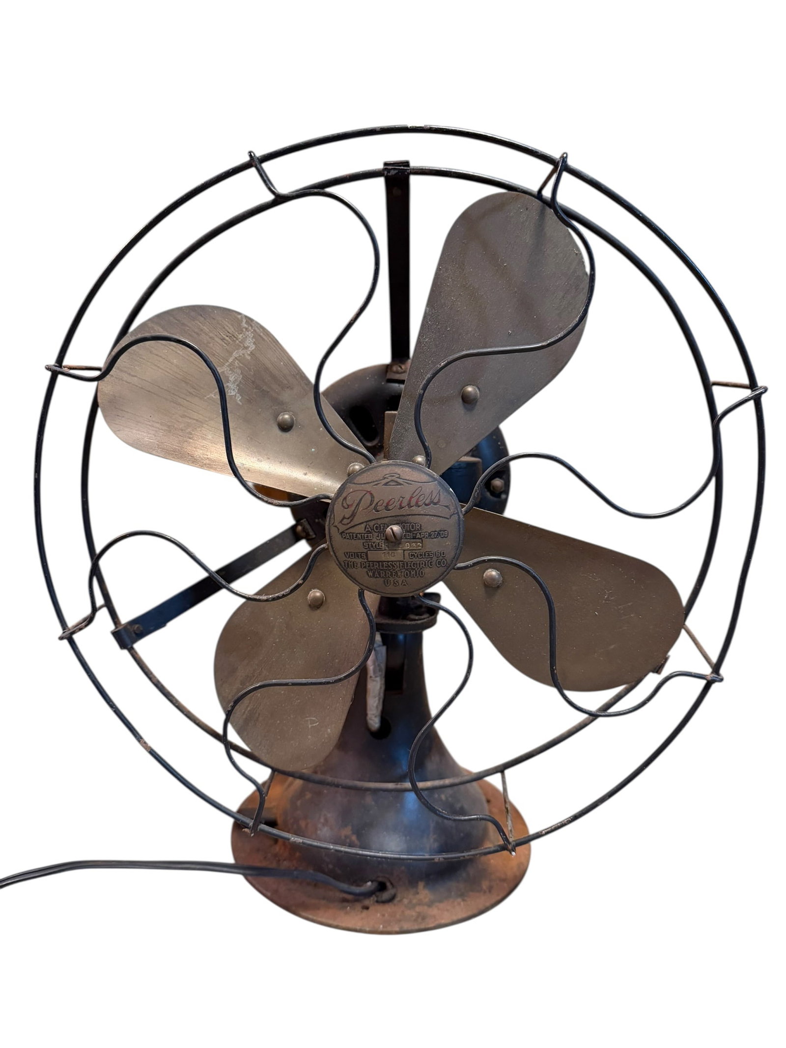 Antique Peerless Electric B2032 12” Brass Blade Oscillating Fan (1 of 12)