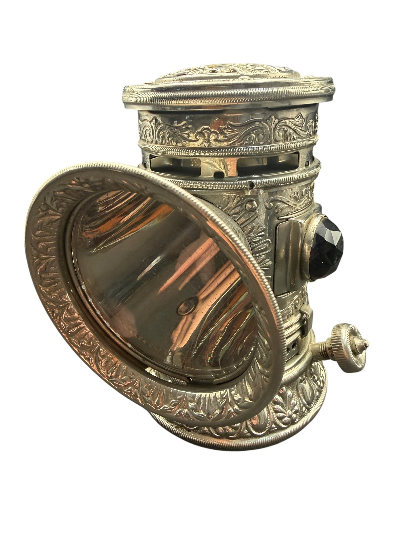 Antique Bridgeport Brass Co. Model C Search Light Carbide Bicycle Lamp Light (1 of 11)