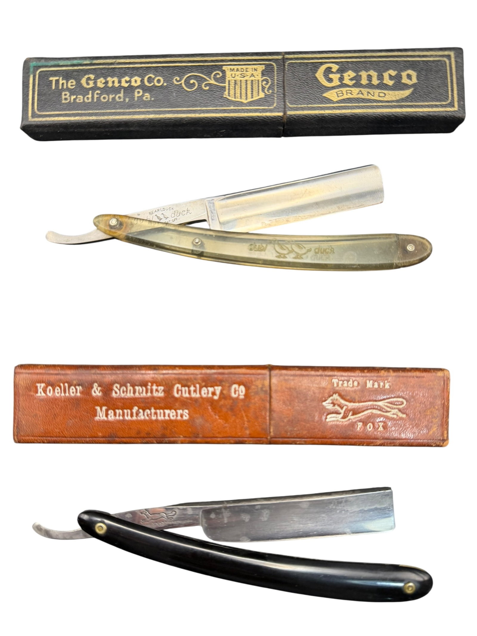 Antique Vintage Straight Edge Barber Razors w/ Boxes Satinedge Dubl Duck Fox (1 of 10)