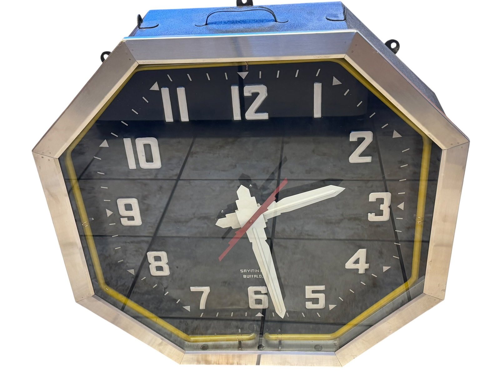 Vintage Say It In Neon Octagon Clock 25” Works! - 10