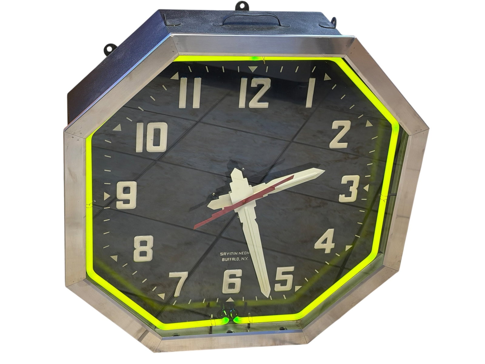 Vintage Say It In Neon Octagon Clock 25” Works! (1 of 10)
