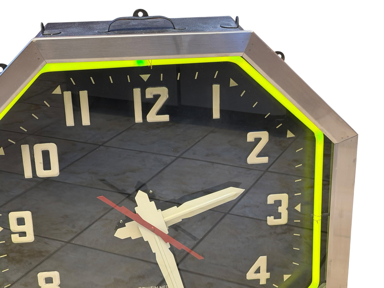Vintage Say It In Neon Octagon Clock 25” Works! - 2