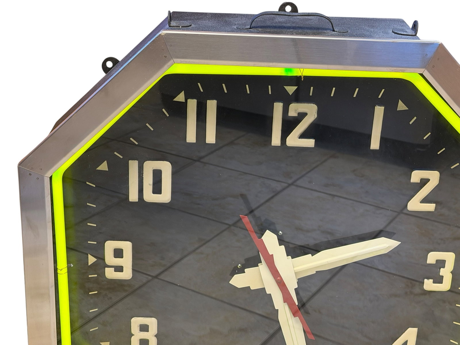 Vintage Say It In Neon Octagon Clock 25” Works! - 3