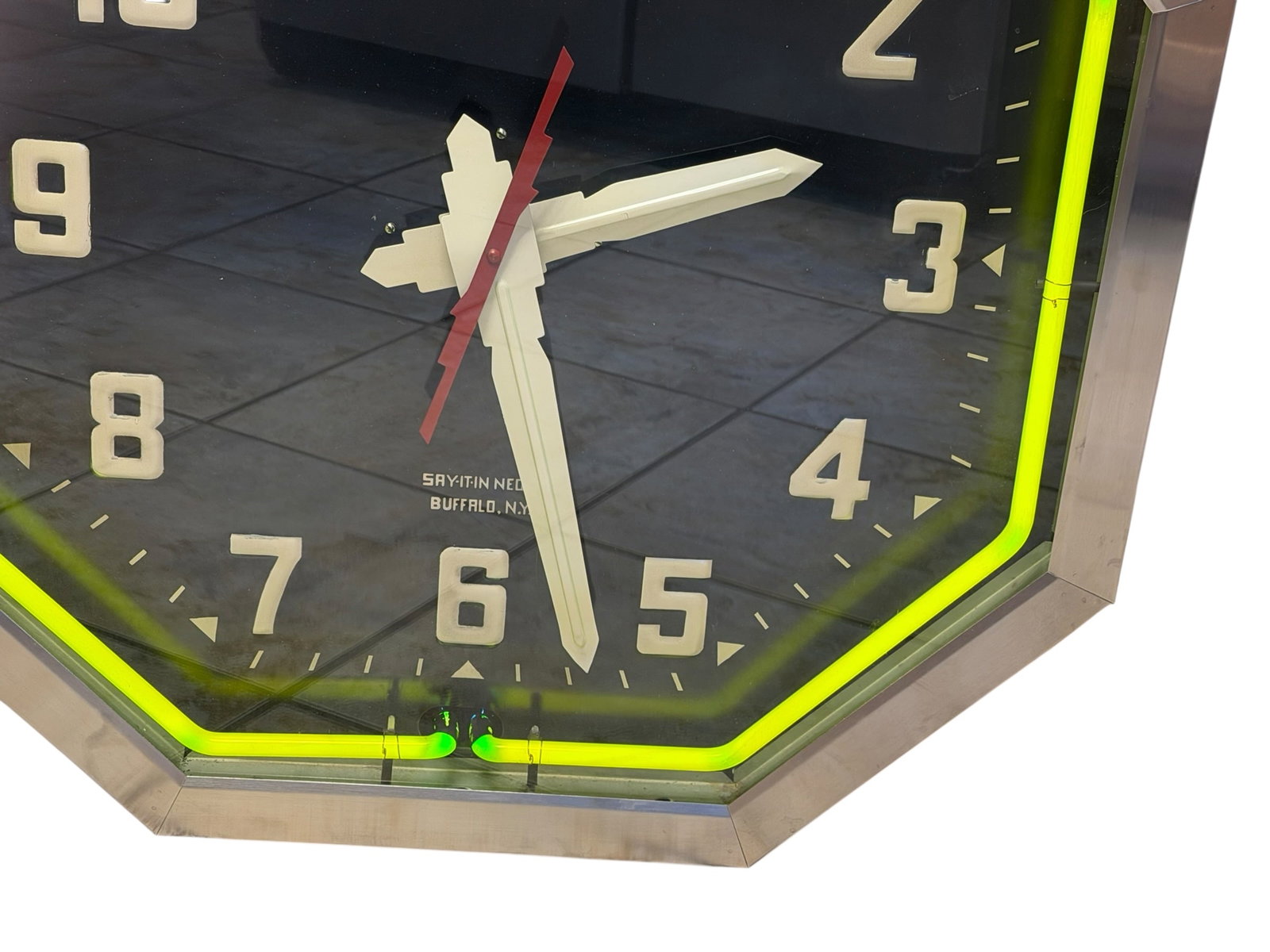 Vintage Say It In Neon Octagon Clock 25” Works! - 5