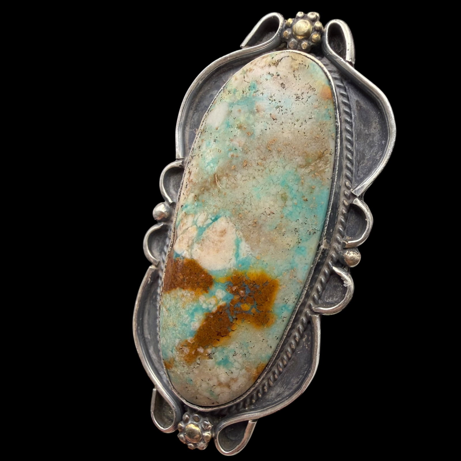 Sterling Silver Turquoise Native American Ring TB Dreamcatcher Sz 9.5 14.6g 925: Maker: Marked as shown, TB Dreamcatcher, unknown. / Material: Sterling Silver. / Stone: Turquoise. / Size: 9.5. Face measures 1 13/16” x 15/16”. / Weight: 14.60 grams. / Condition: Excelle