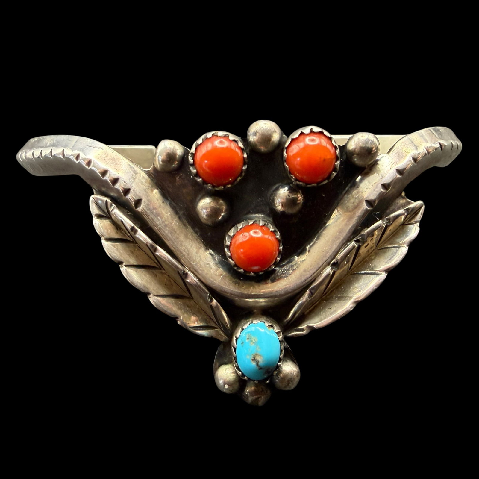 Sterling Silver Native American Mary S. Lew Turquoise Coral Cuff Bracelet 21.0g 925: Maker: Mary S. Lew. / Material: Sterling Silver. / Stone: Turquoise and Coral. / Size: 2 3/8” x 1 1/2” bracelet. Face measures 1 3/8” x 1 1/8”. / Weight: 21.00 grams. / Conditi