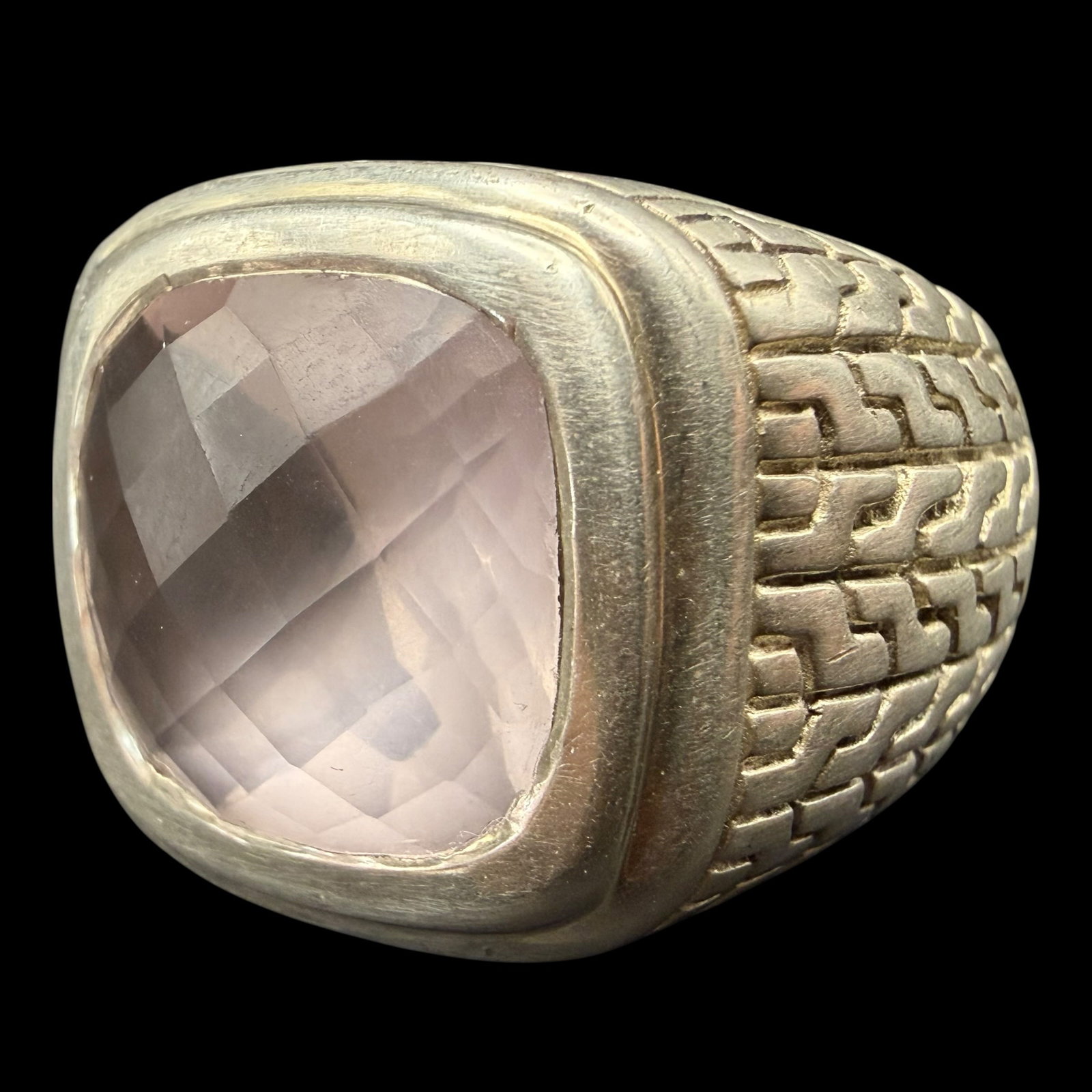 Men’s Sterling Silver Clear Pink Stone Fashion Ring Sz 8 24.51g 925 (1 of 10)