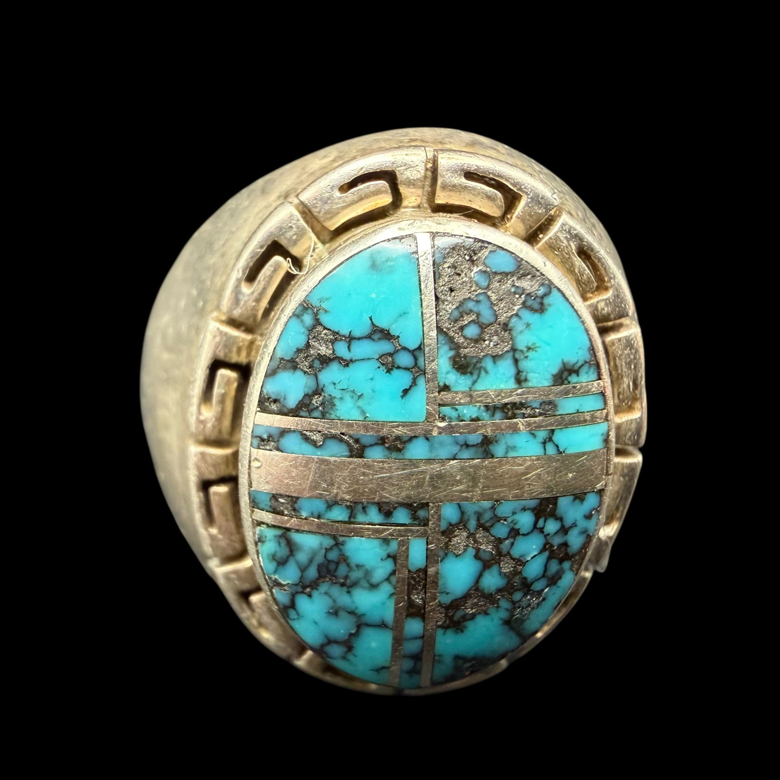 Native American Turquoise Inlay Sterling Silver Ring FV Sz 9.5 15.76g 925: Maker: Marked as shown, FV. Unknown. / Material: Sterling Silver. / Stone: Inlays of Turquoise. / Size: 9.5. / Weight: 15.76 grams. / Condition: Ready to be enjoyed. Honest use wear as can be seen. /