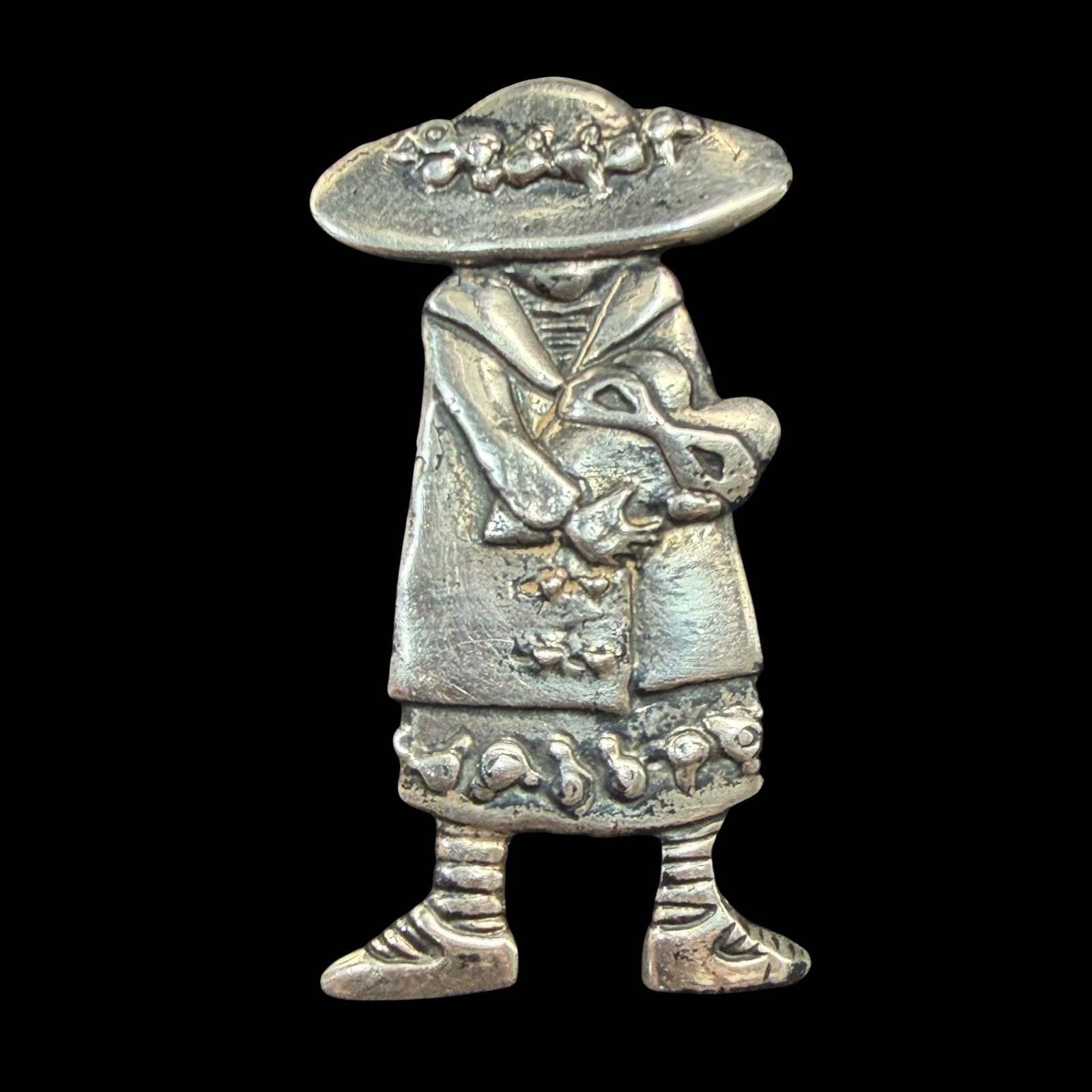 Vintage Meink CL Sterling Silver Girl in Rain Coat Heart Brooch Pin 1.6” 9.42g .925 (1 of 10)